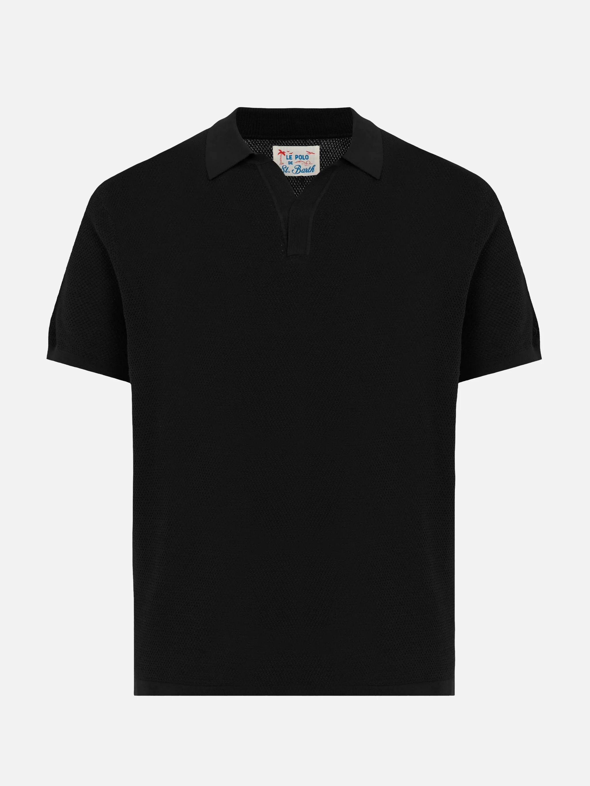 Sloan black silk cotton knitted polo shirt - Image 5