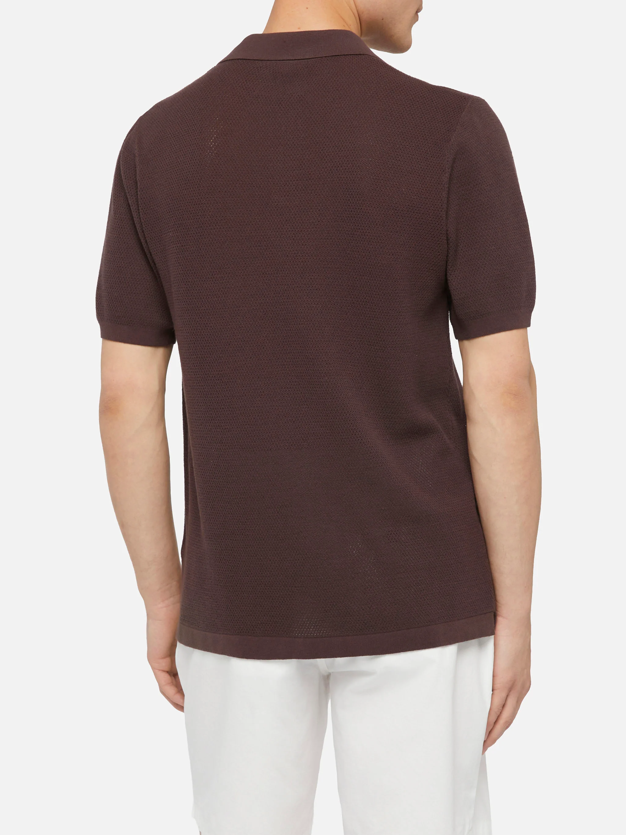 Sloan brown buttonless mesh knitted polo shirt - Image 3
