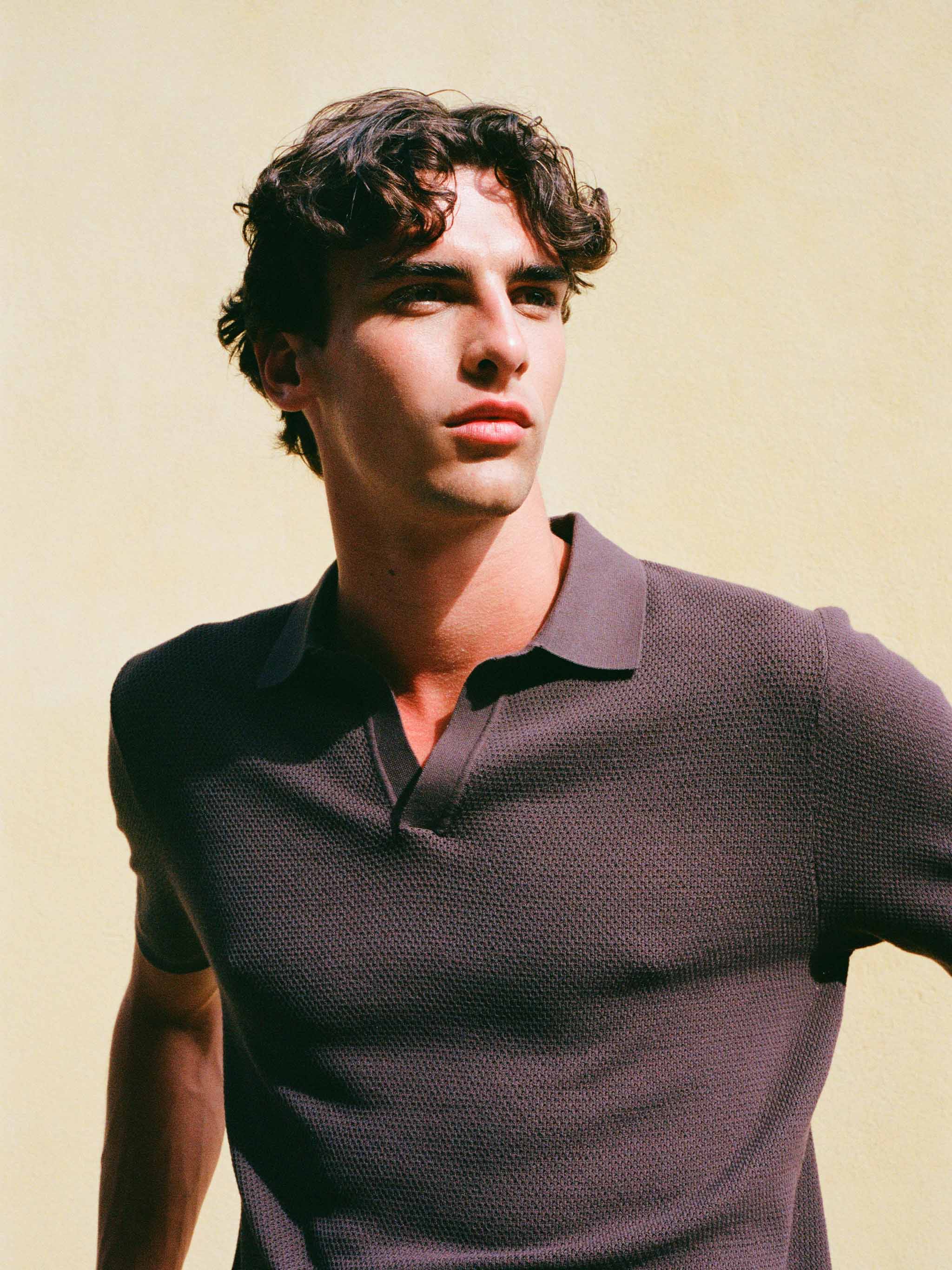 Sloan brown buttonless mesh knitted polo shirt - Image 4