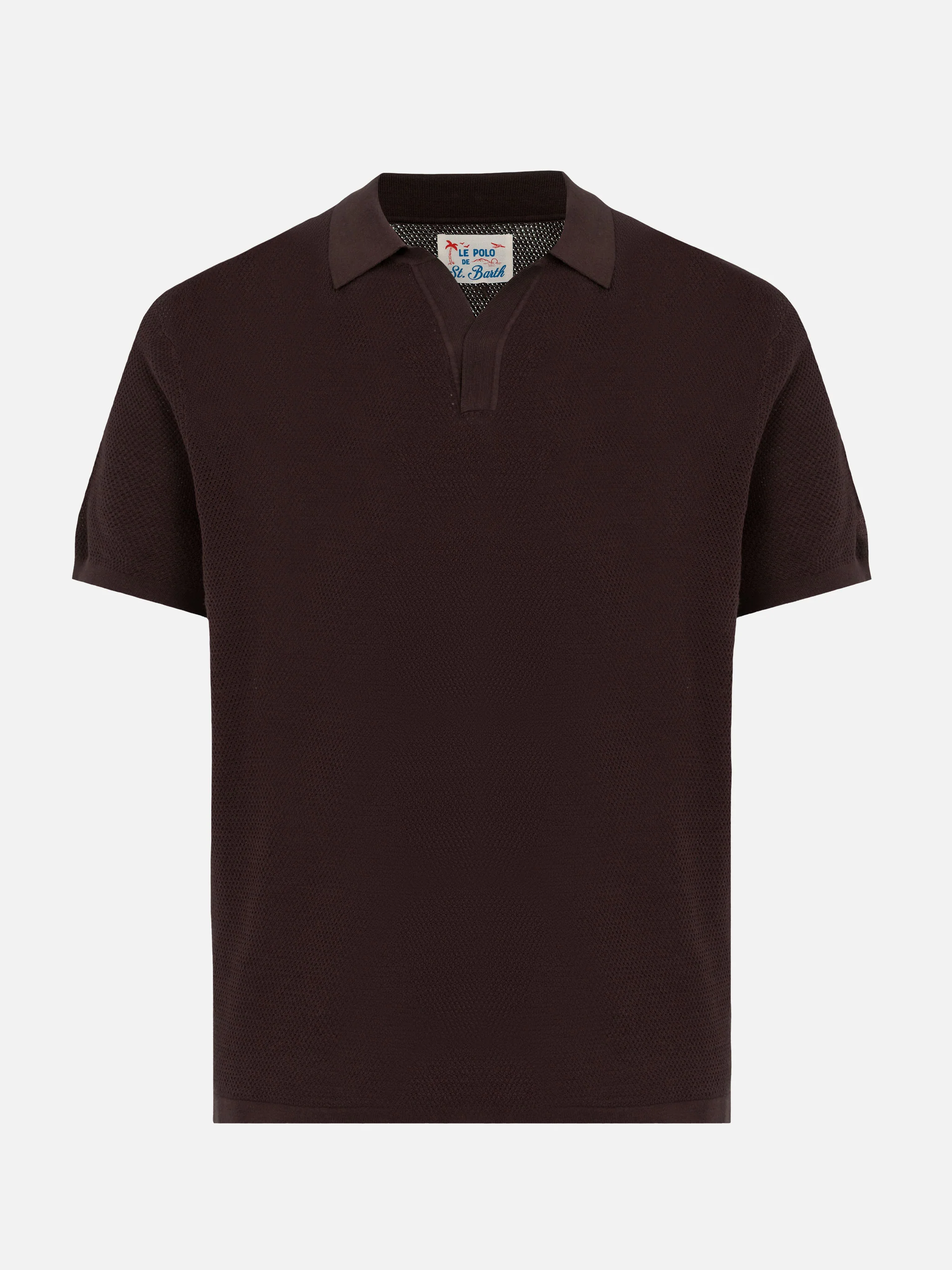 Sloan brown buttonless mesh knitted polo shirt - Image 5