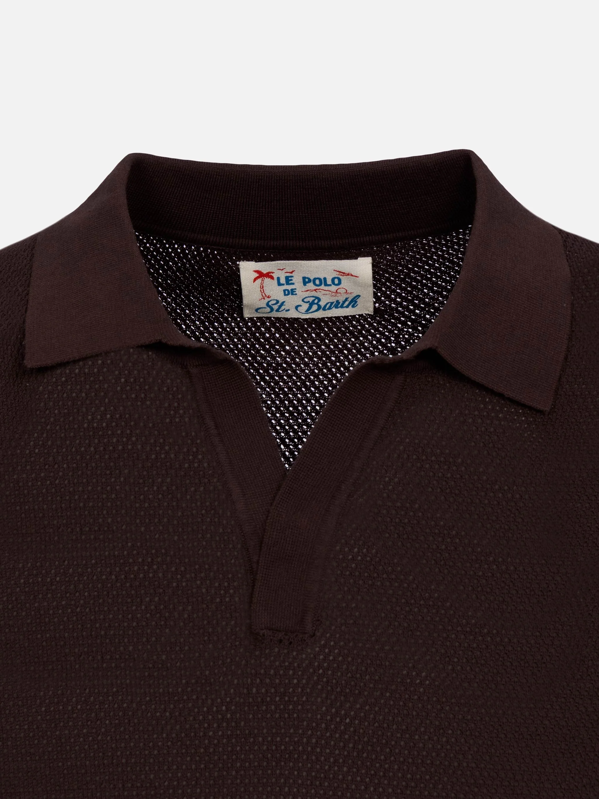 Sloan brown buttonless mesh knitted polo shirt - Image 7