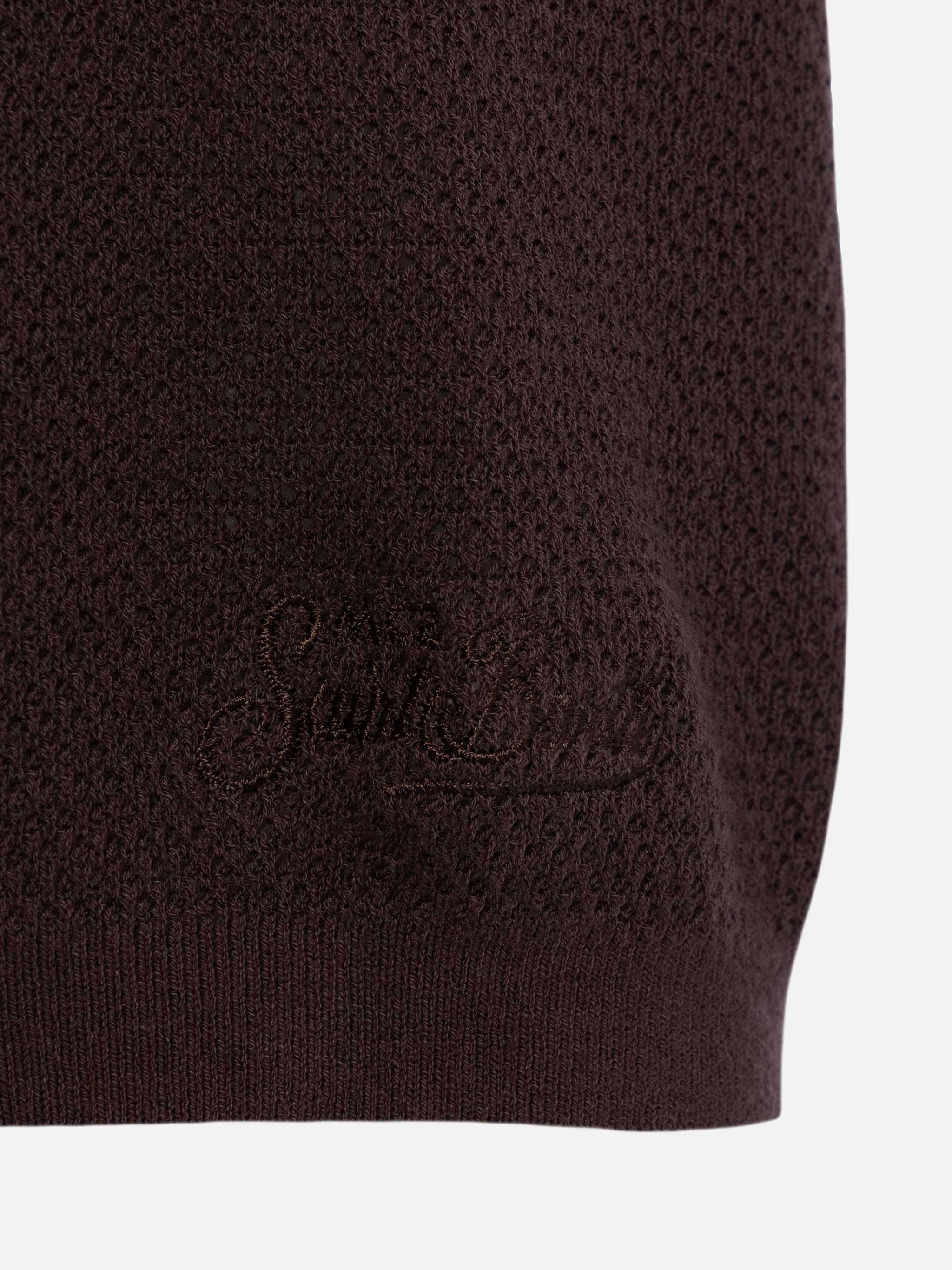 Sloan brown buttonless mesh knitted polo shirt - Image 8