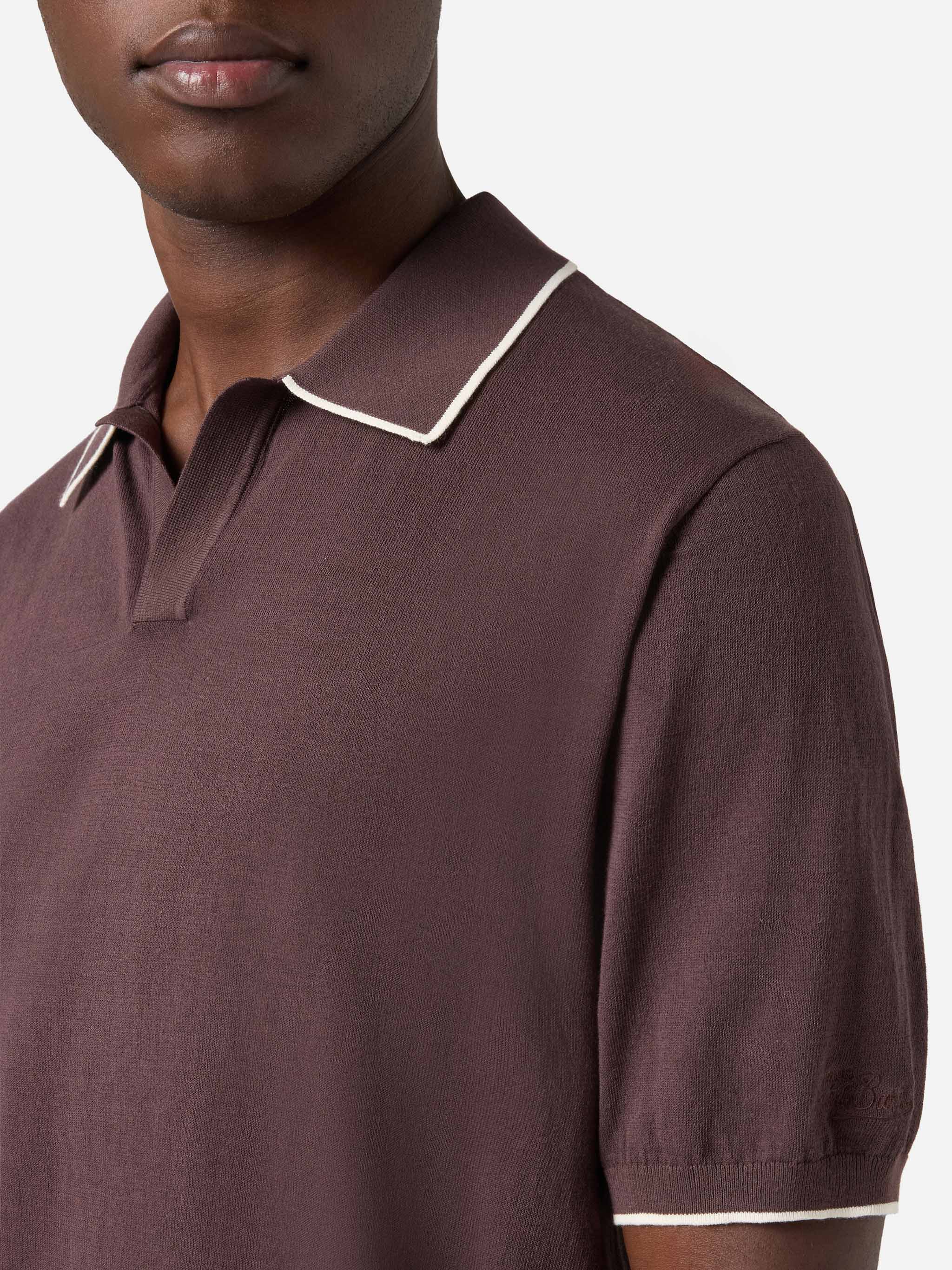 Sloan brown polo in premium high-twist cotton with contrast trims - Image 3