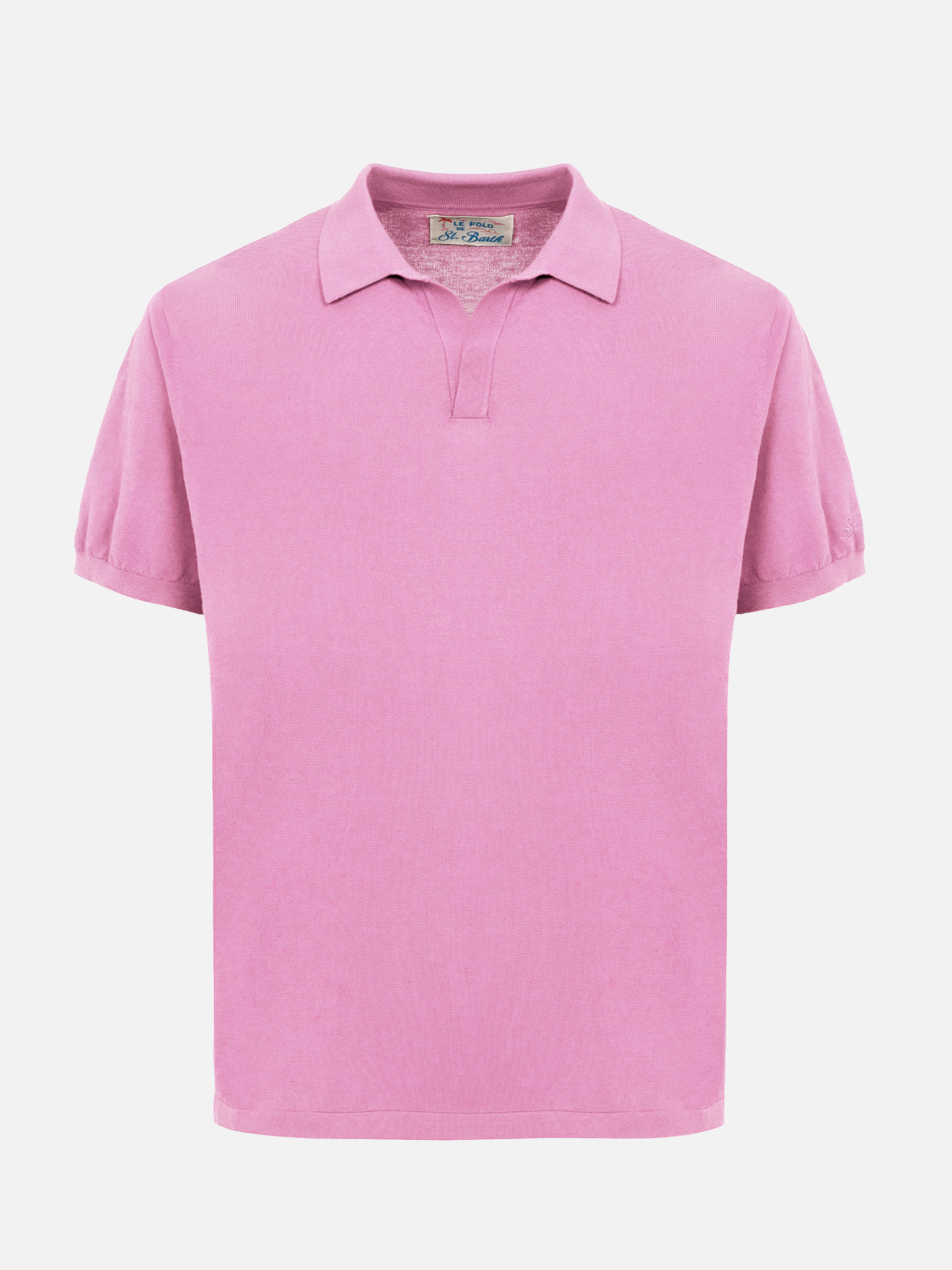 Sloan bubble pink buttonless knitted polo shirt - Image 3