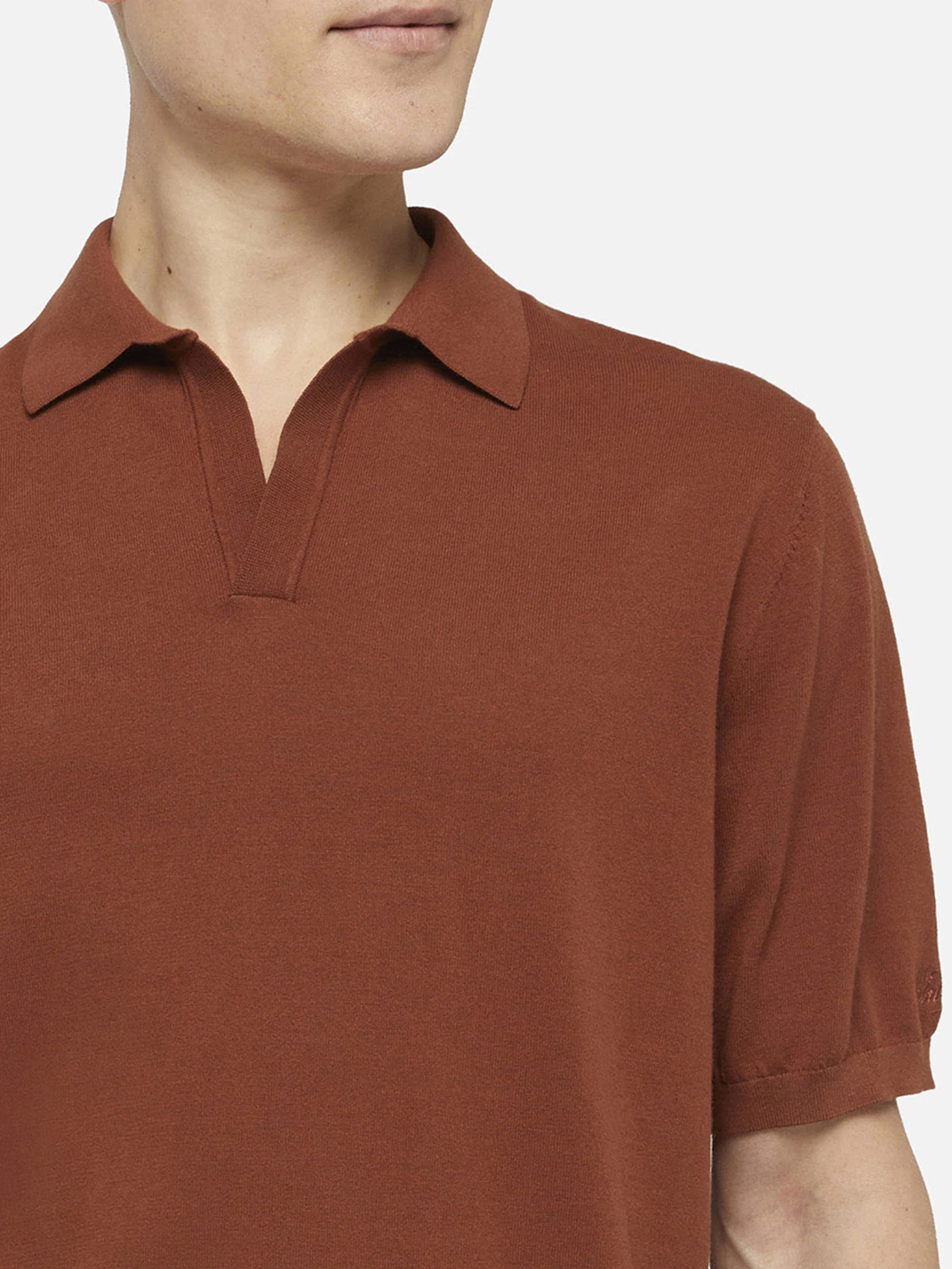 Sloan camel brown buttonless knitted polo shirt - Image 2