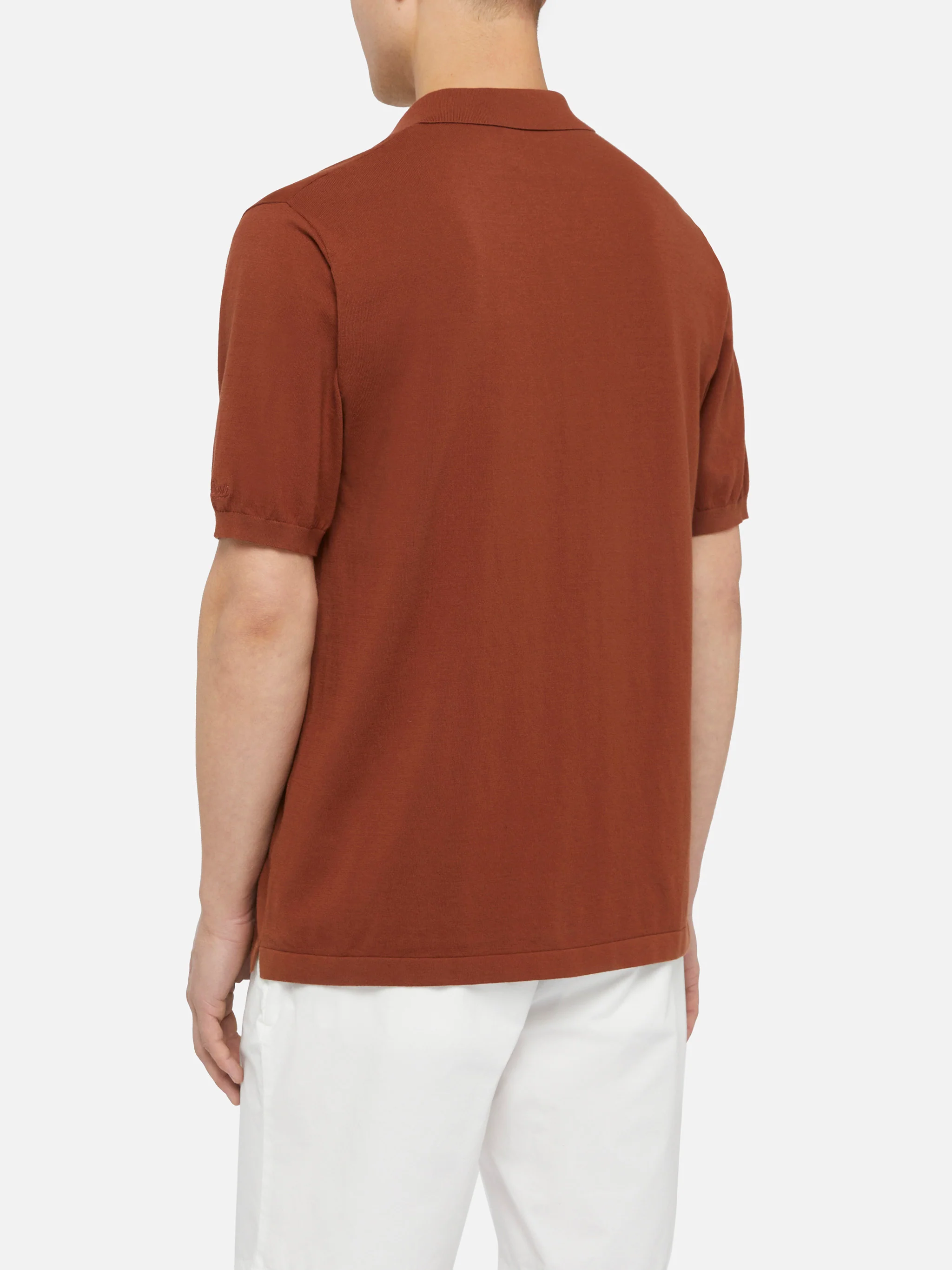 Sloan camel brown buttonless knitted polo shirt - Image 4