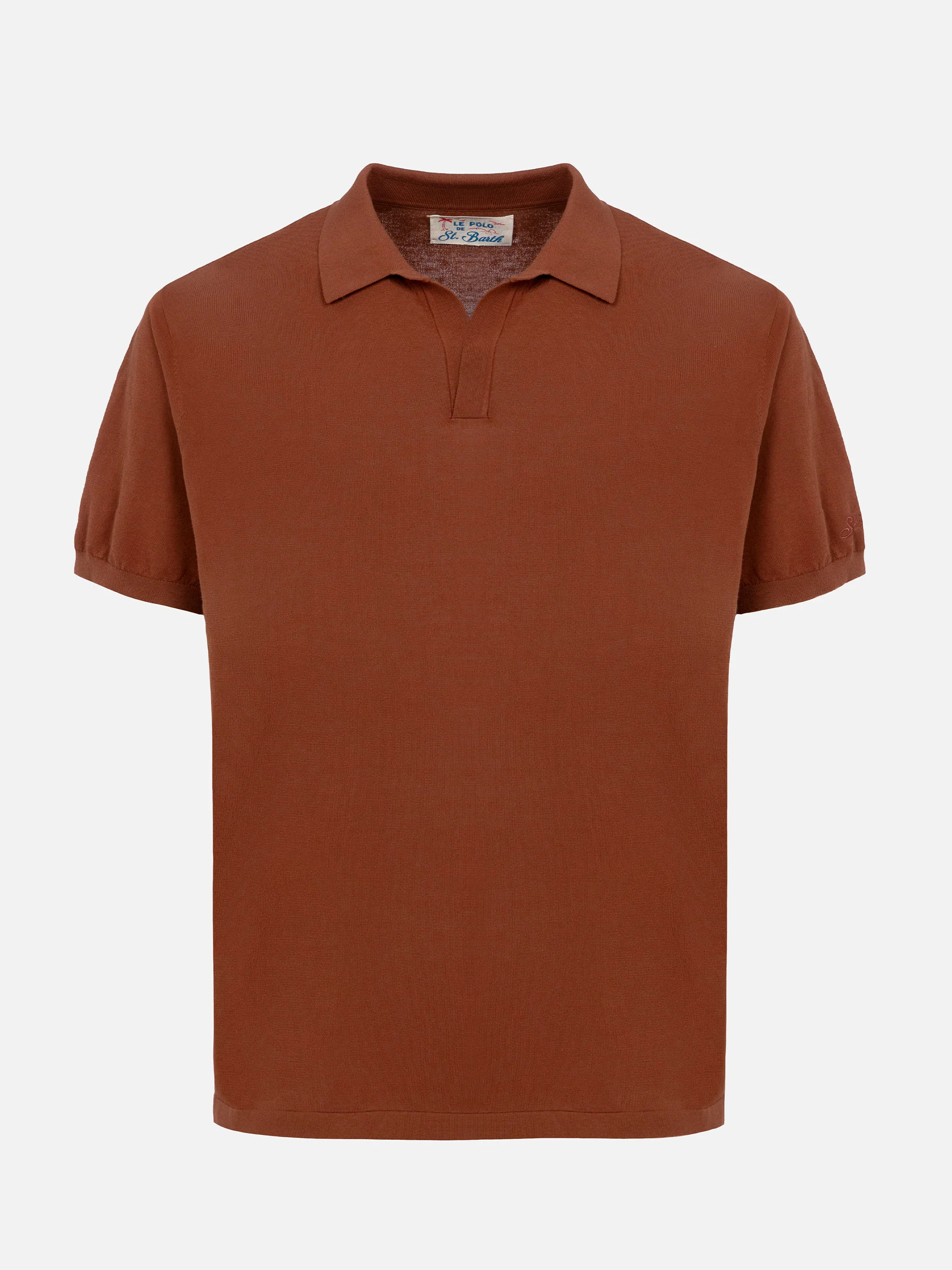 Sloan camel brown buttonless knitted polo shirt - Image 5