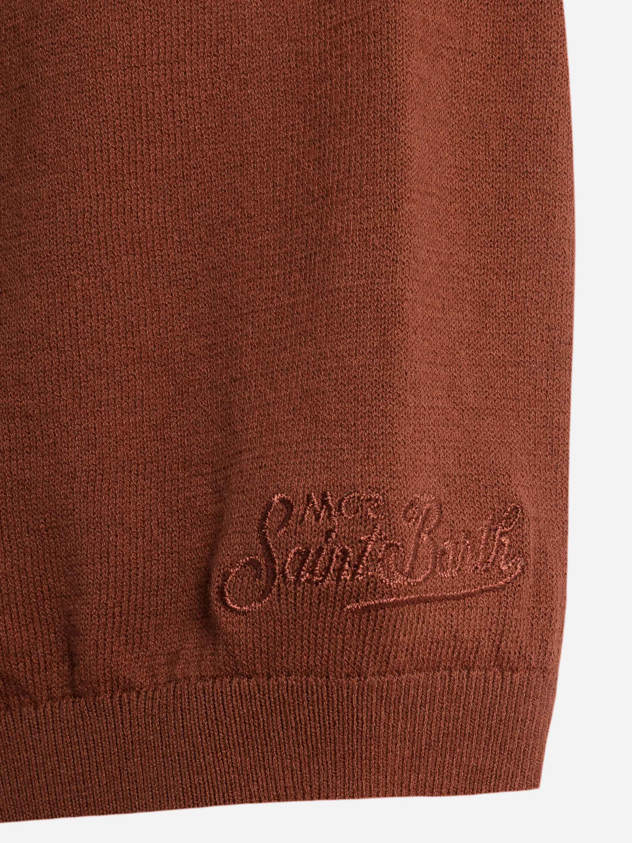 Sloan camel brown buttonless knitted polo shirt - Image 8