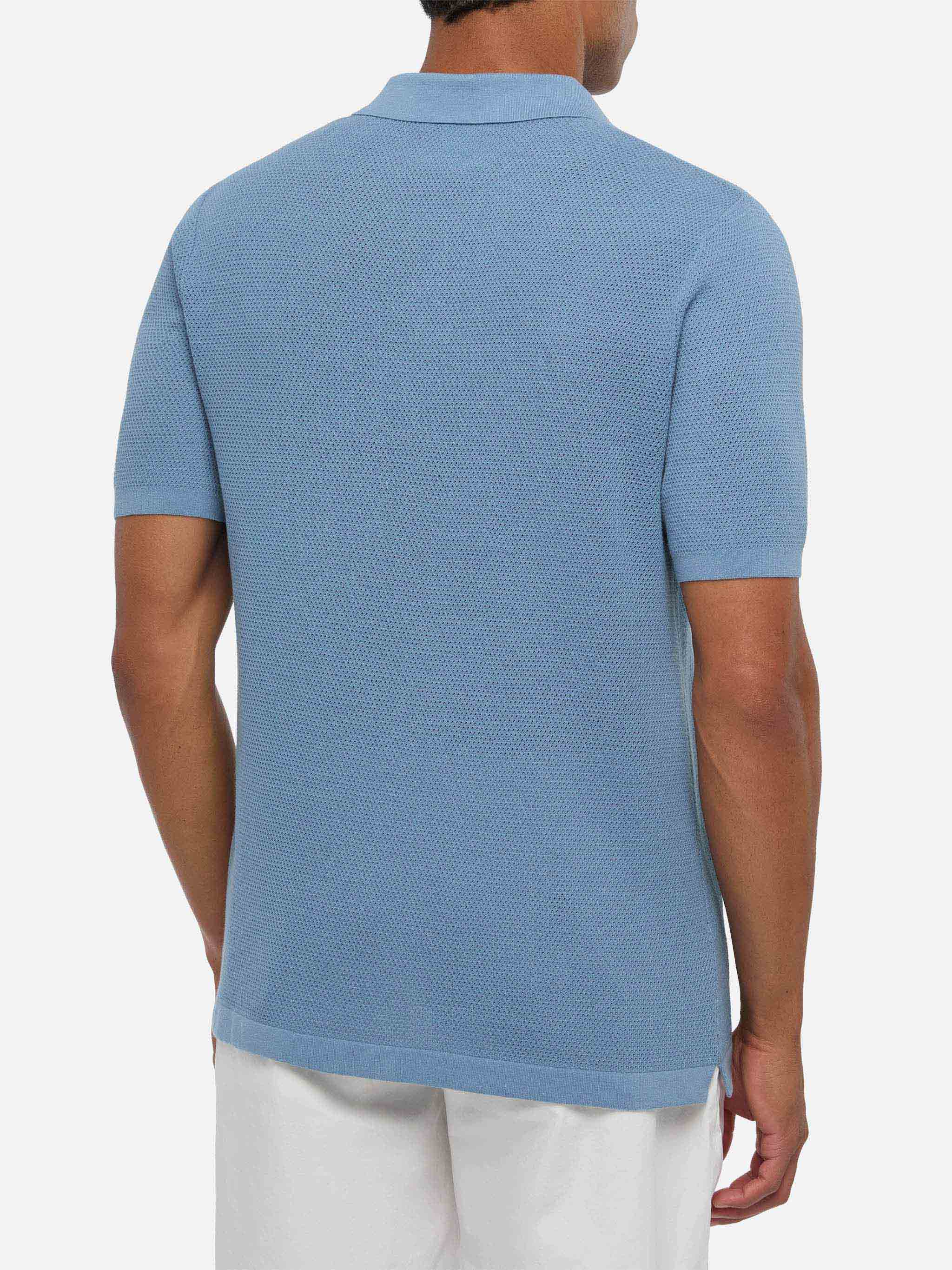 Sloan dusty blue mesh buttonless knitted polo shirt - Image 3