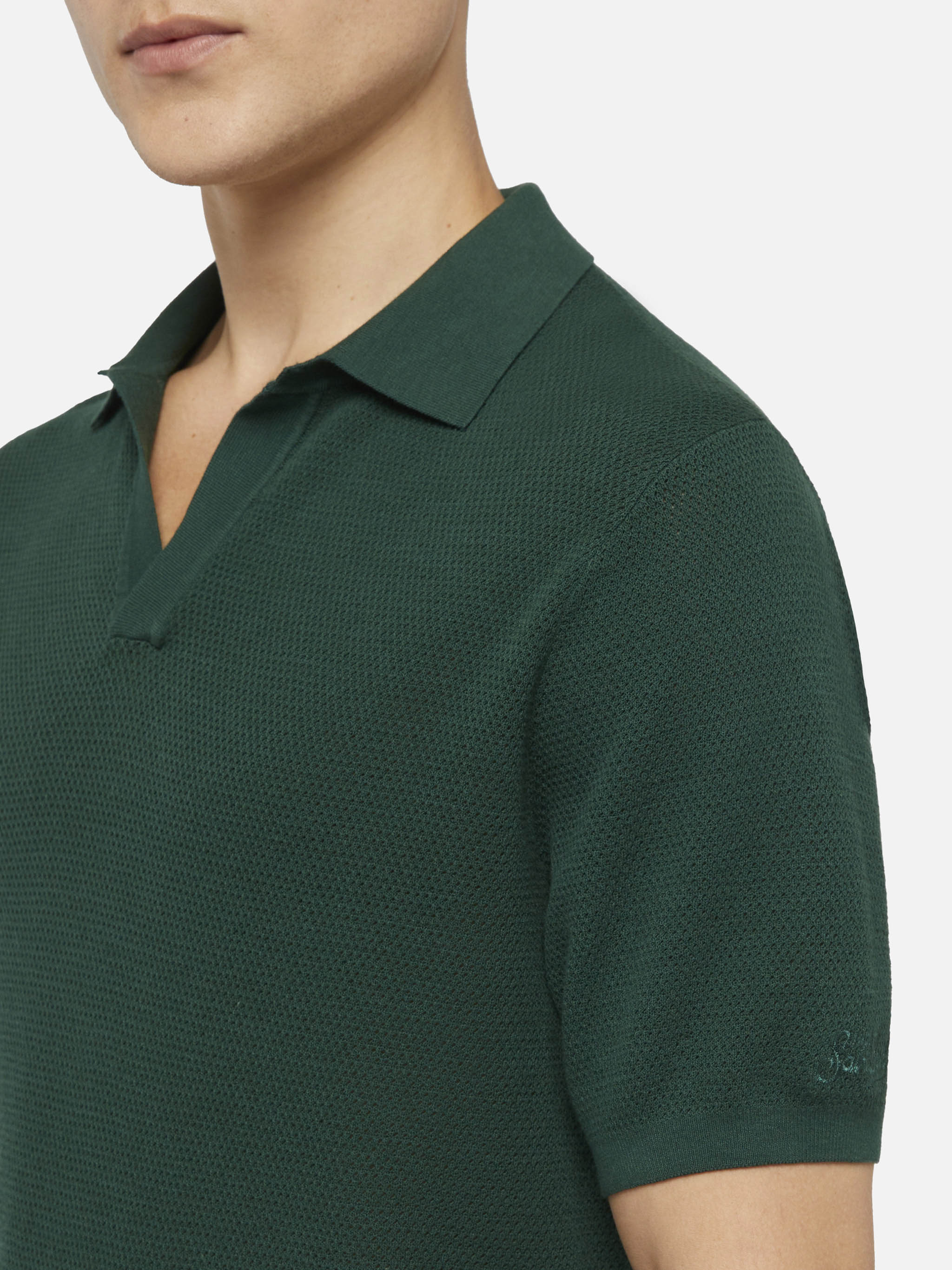 Sloan green buttonless mesh knitted polo shirt - Image 2