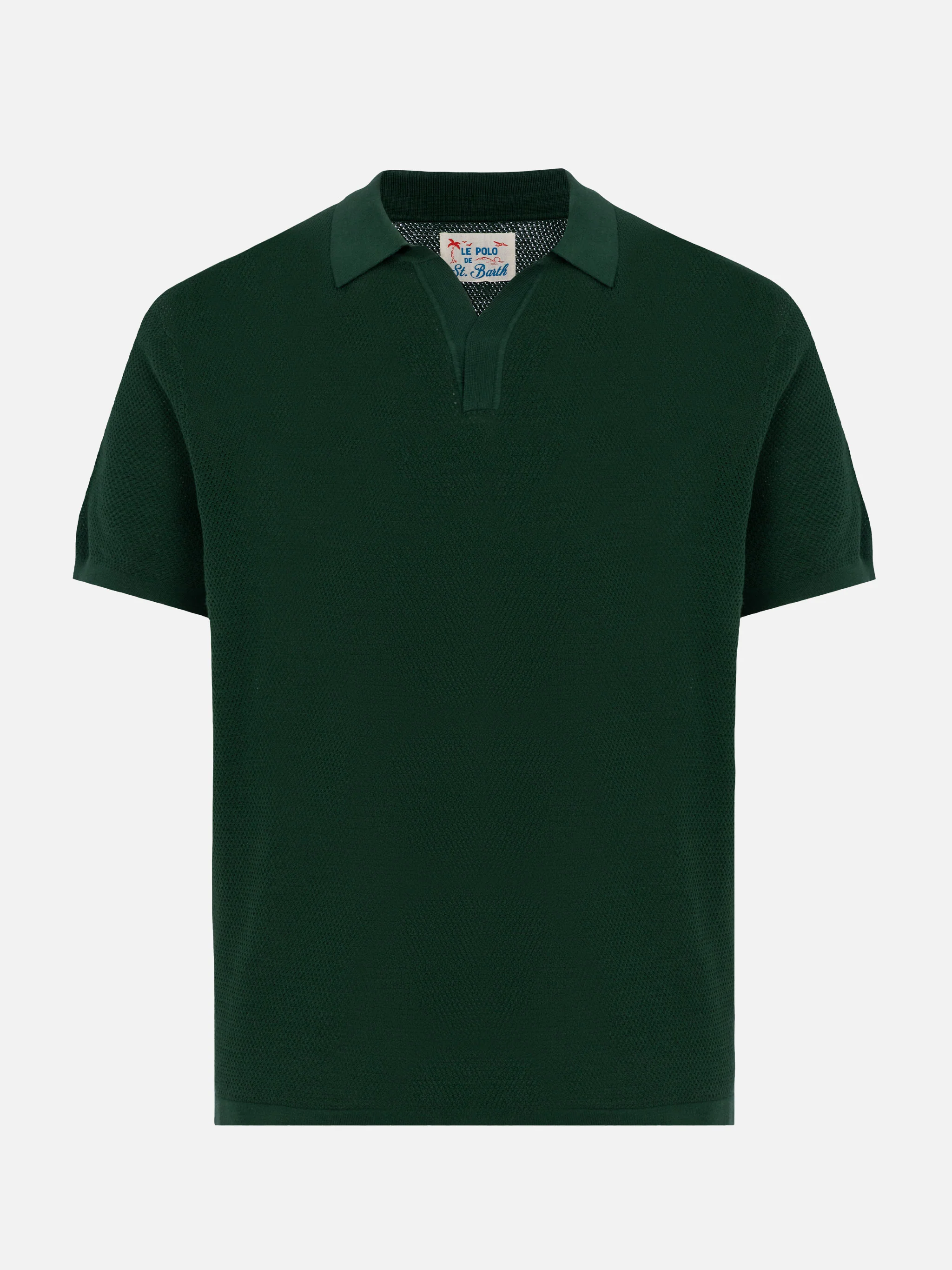 Sloan green buttonless mesh knitted polo shirt - Image 4