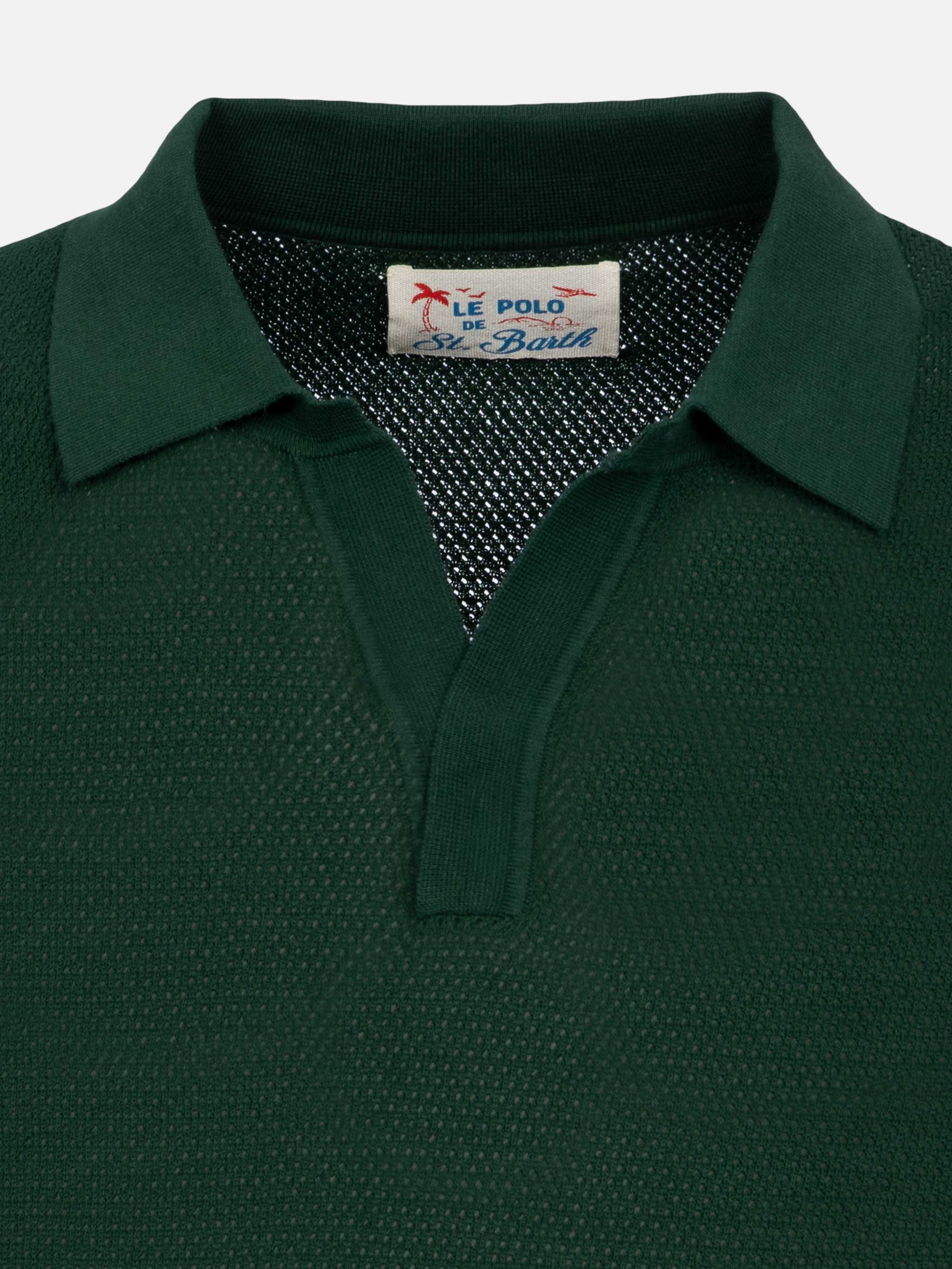 Sloan green buttonless mesh knitted polo shirt - Image 6