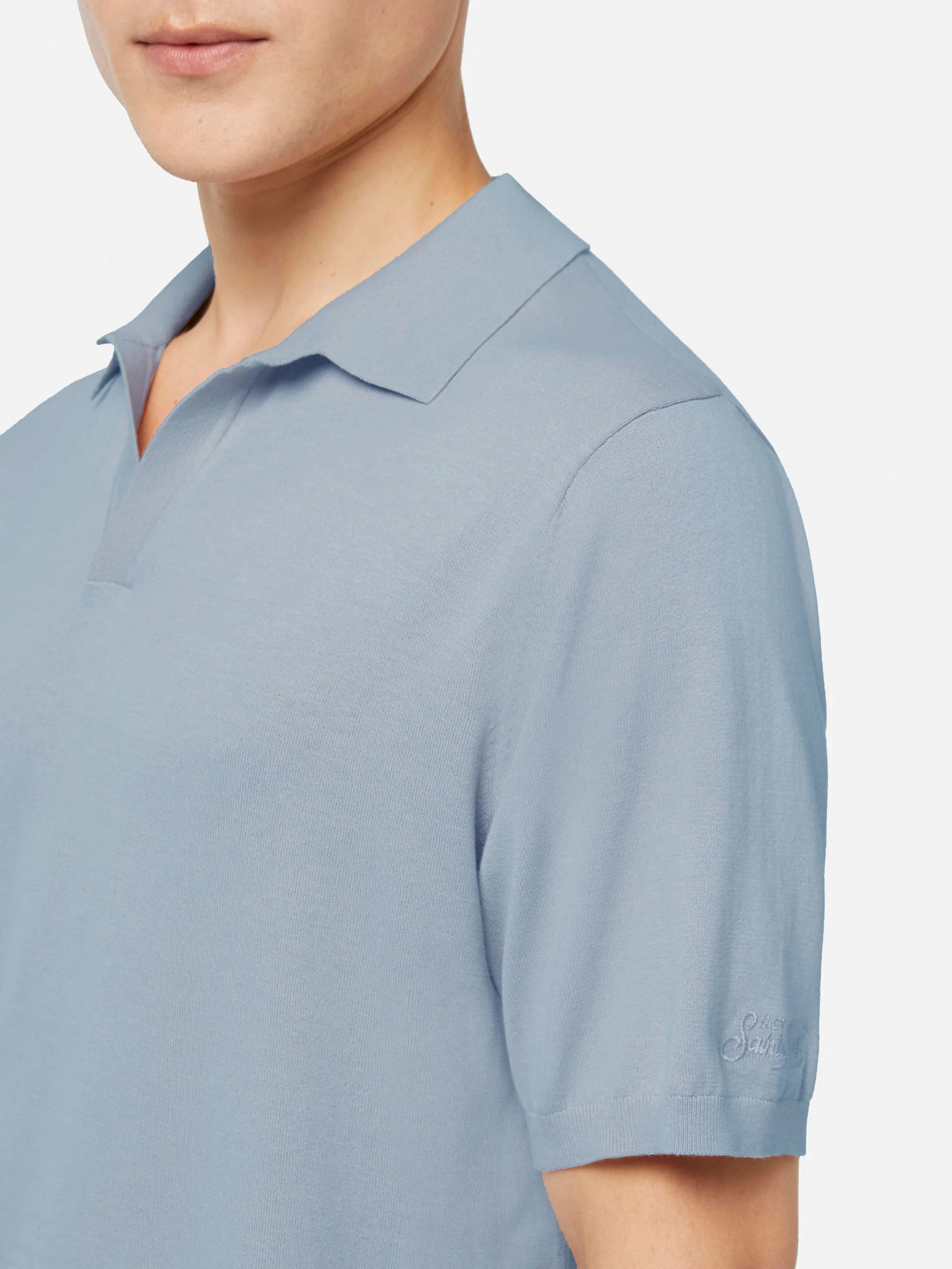 Sloan light blue buttonless knitted polo shirt - Image 2