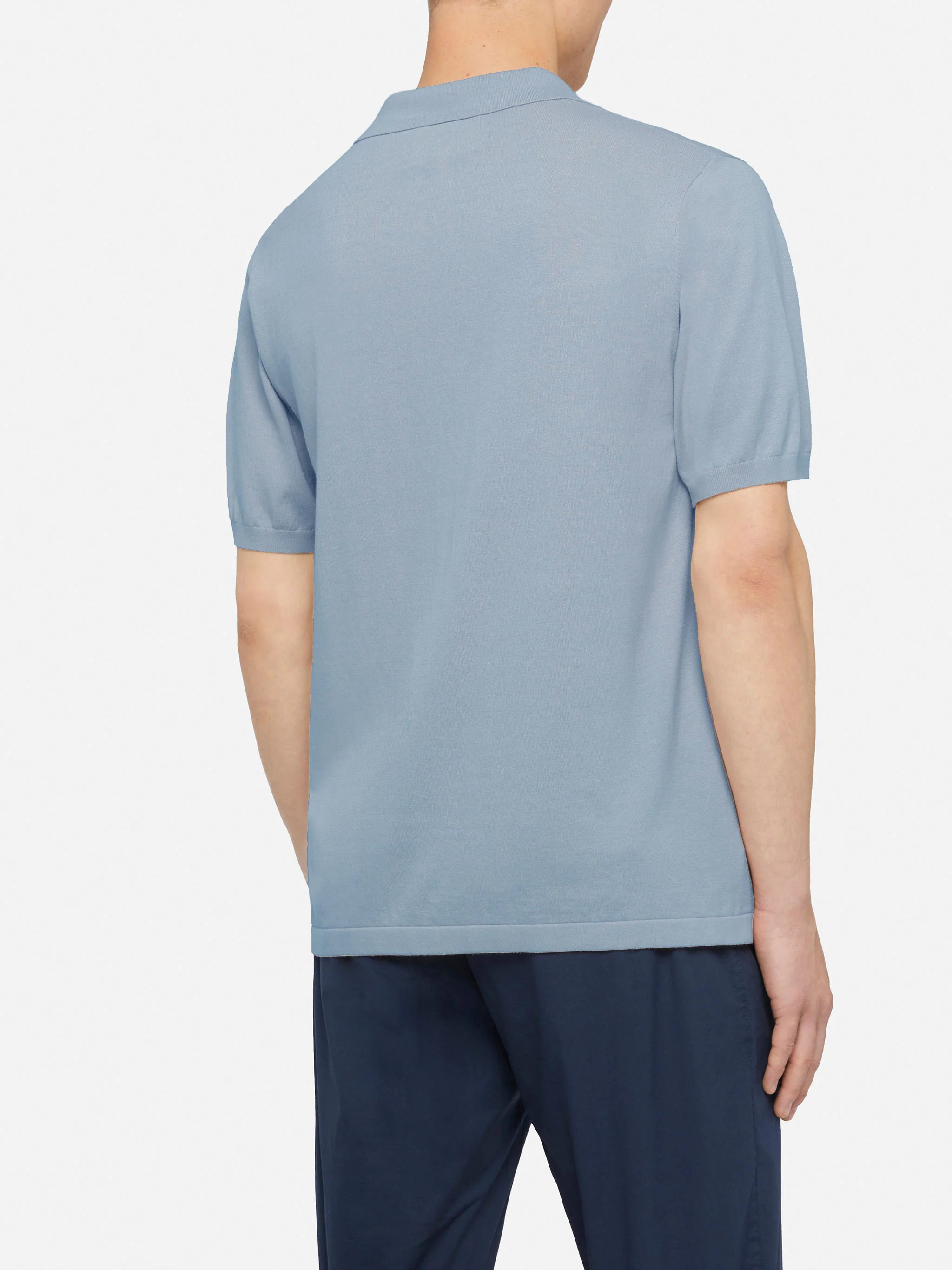 Sloan light blue buttonless knitted polo shirt - Image 3