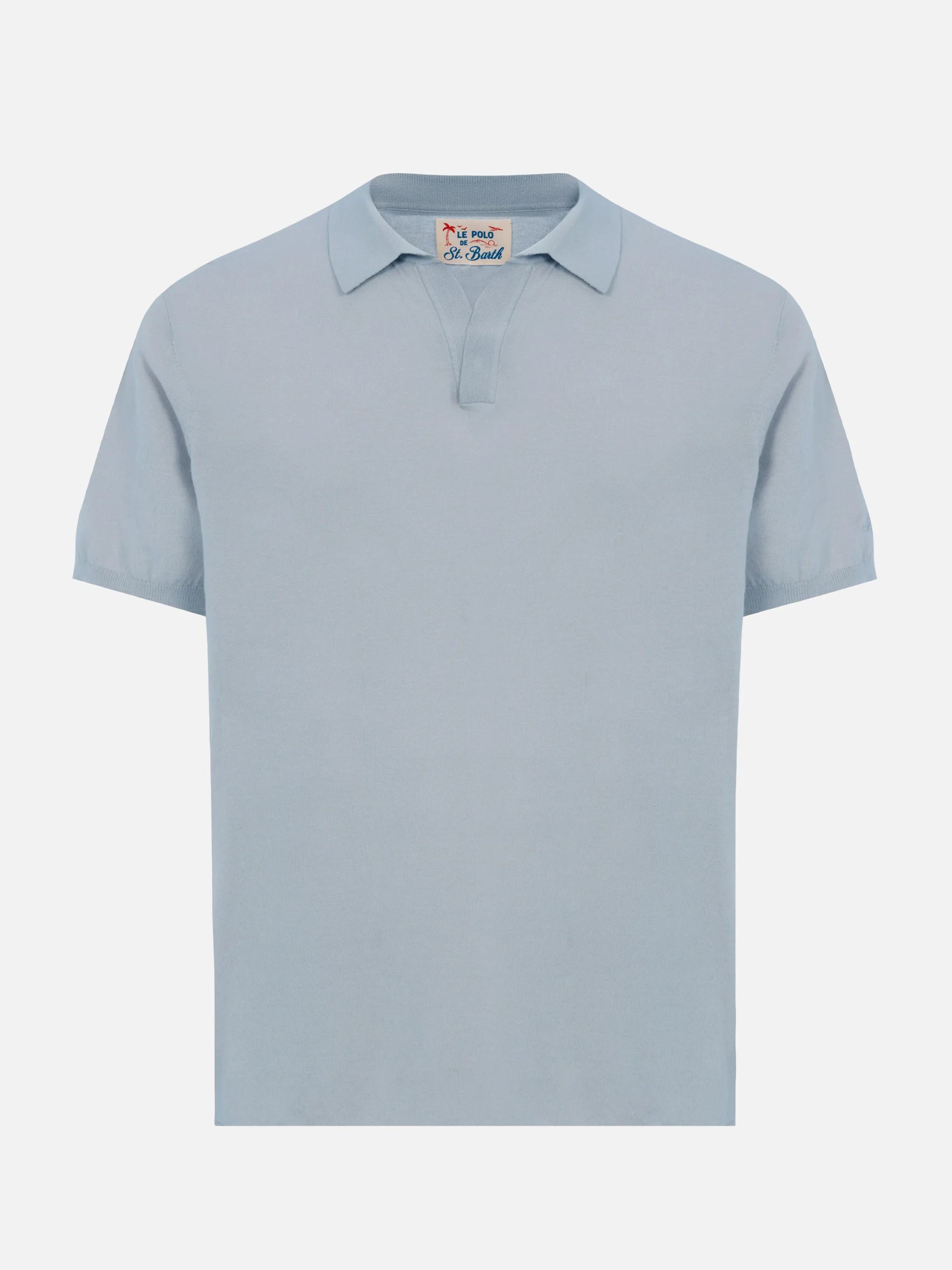 Sloan light blue buttonless knitted polo shirt - Image 4