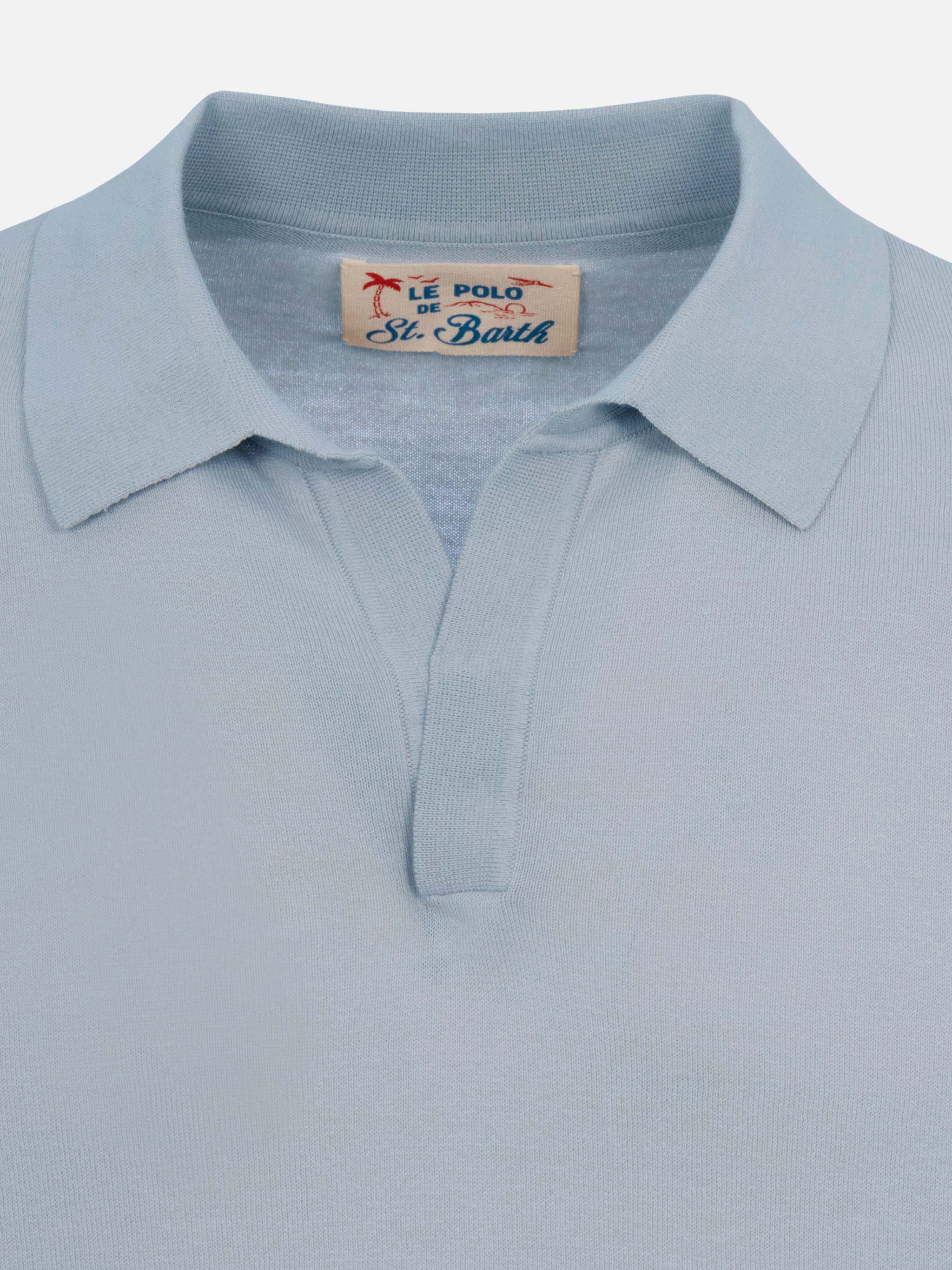 Sloan light blue buttonless knitted polo shirt - Image 6