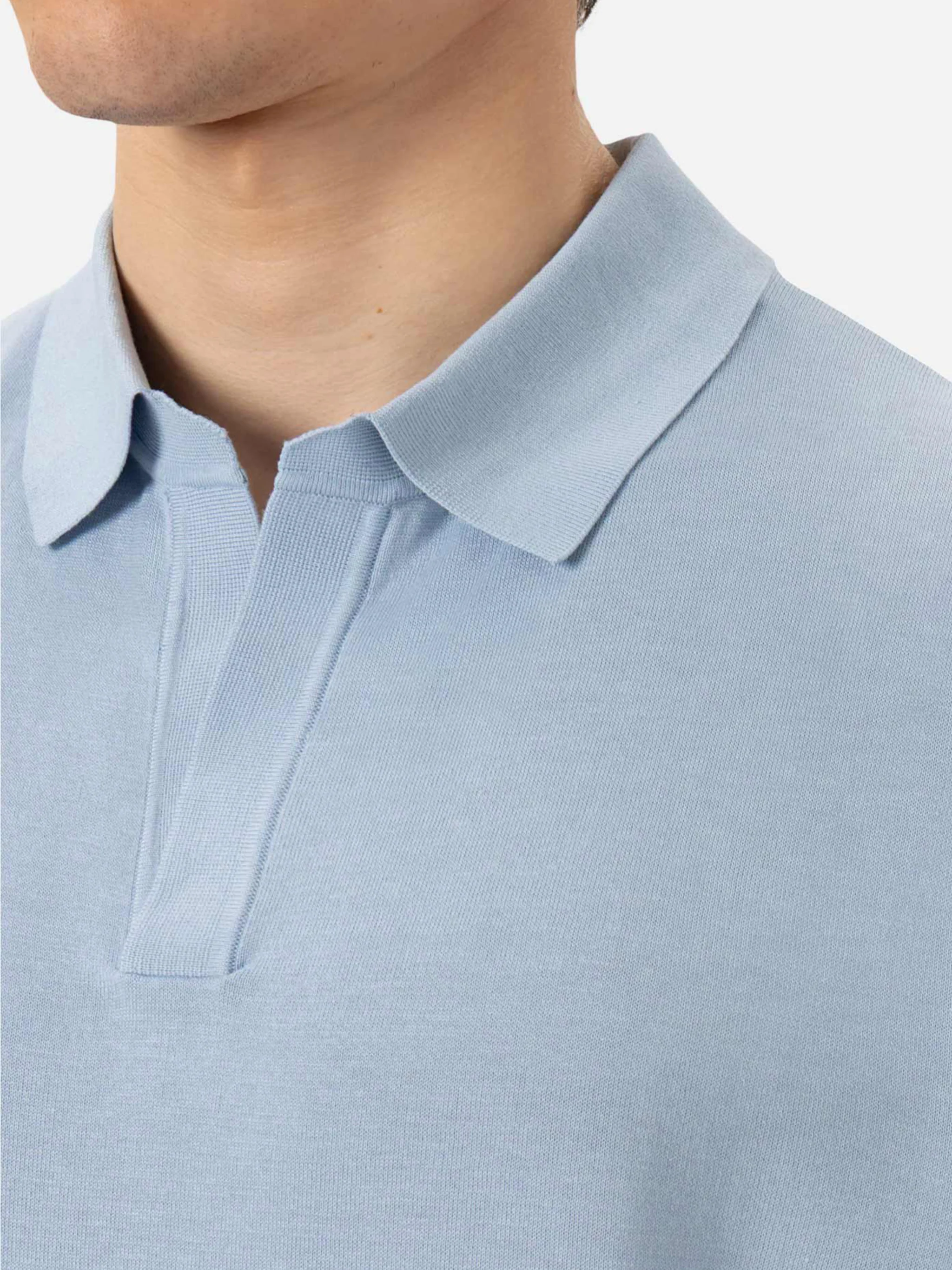 Sloan light blue silk cotton knitted polo shirt - Image 2
