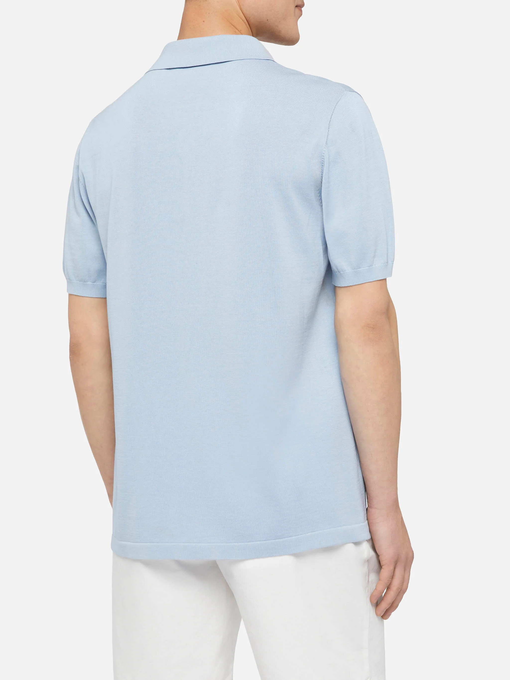 Sloan light blue silk cotton knitted polo shirt - Image 3