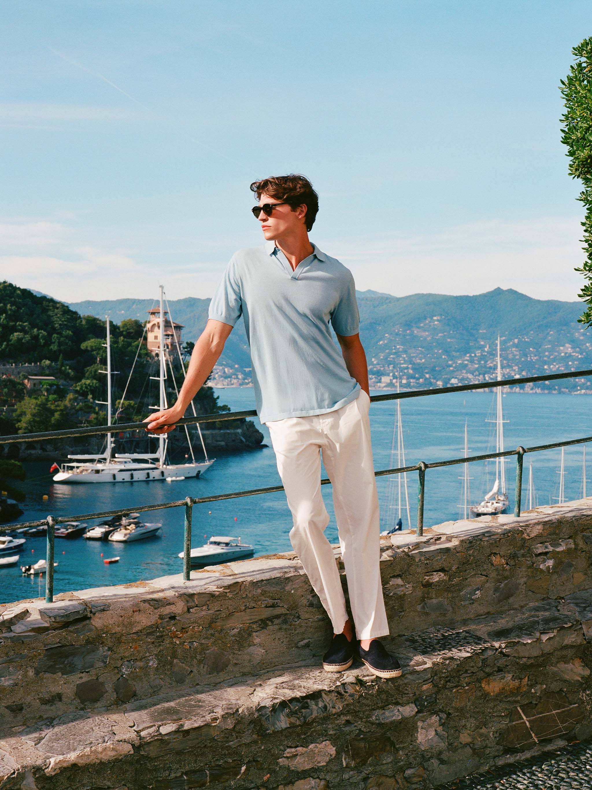 Sloan light blue silk cotton knitted polo shirt - Image 5