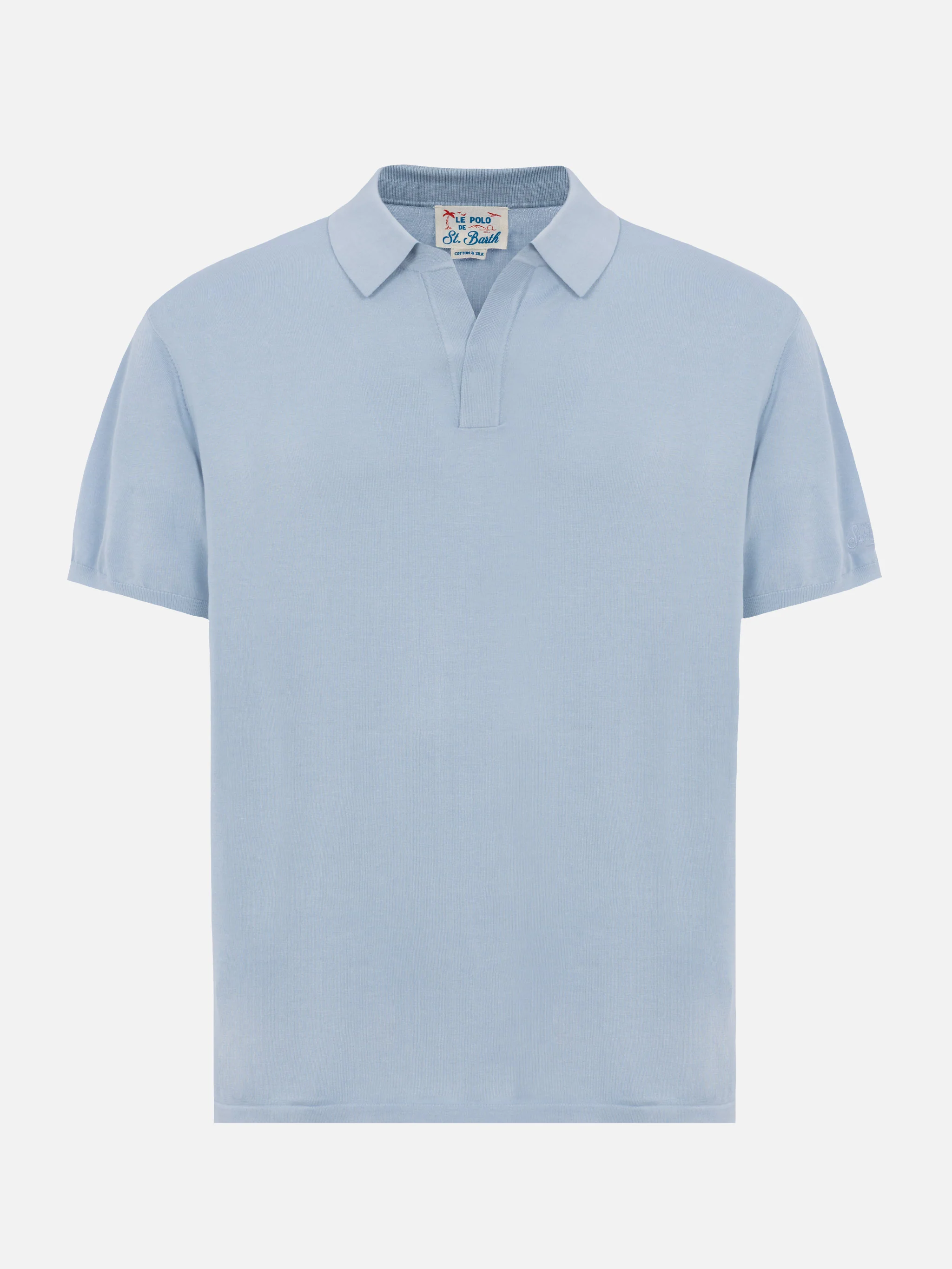 Sloan light blue silk cotton knitted polo shirt - Image 6