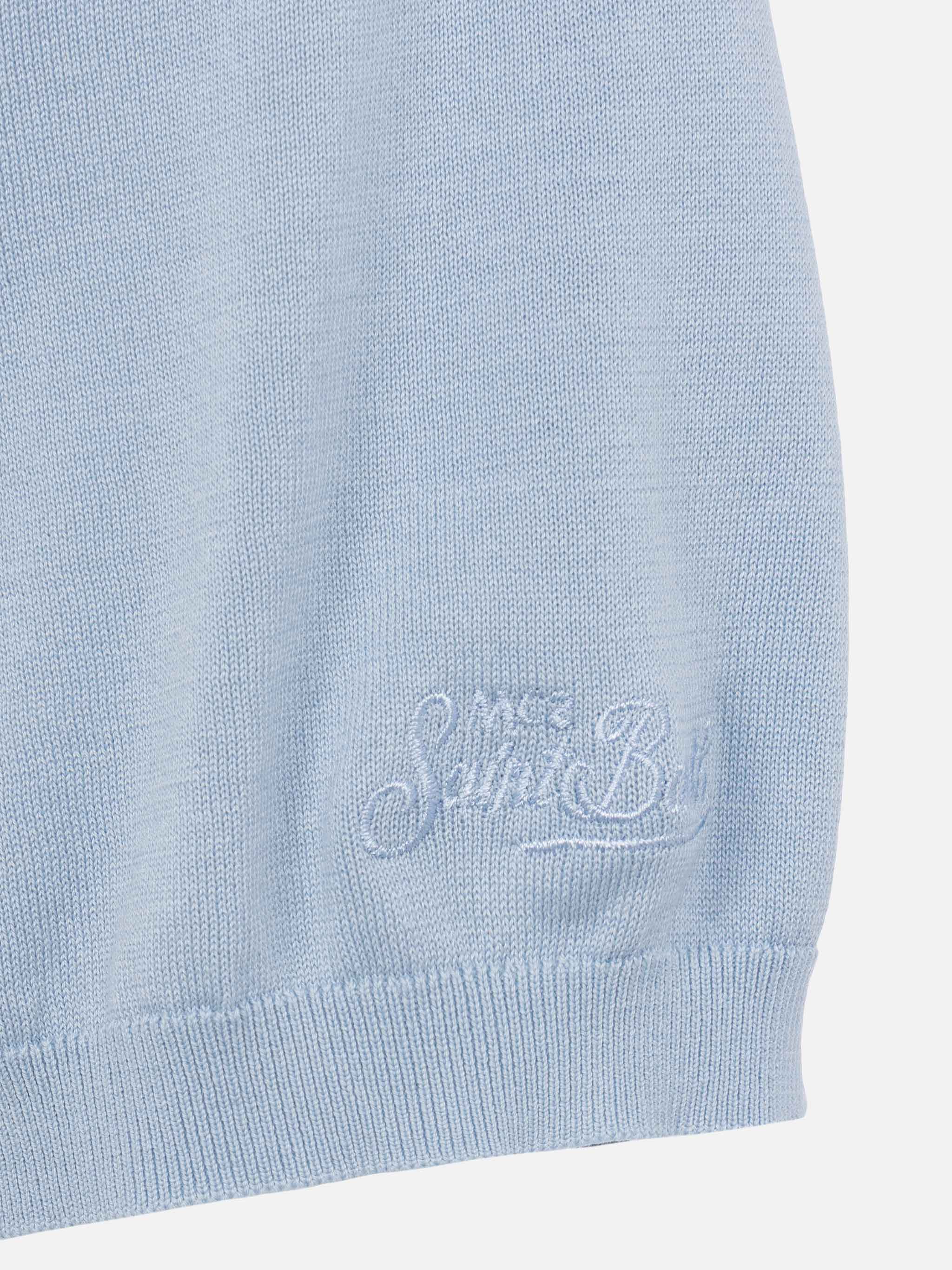 Sloan light blue silk cotton knitted polo shirt - Image 9