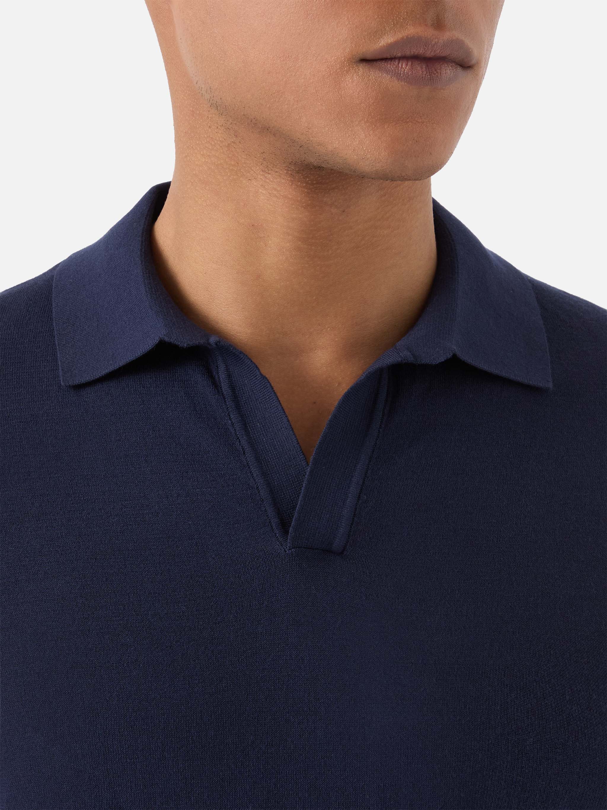 Sloan high twist cotton polo in navy blue - Image 2