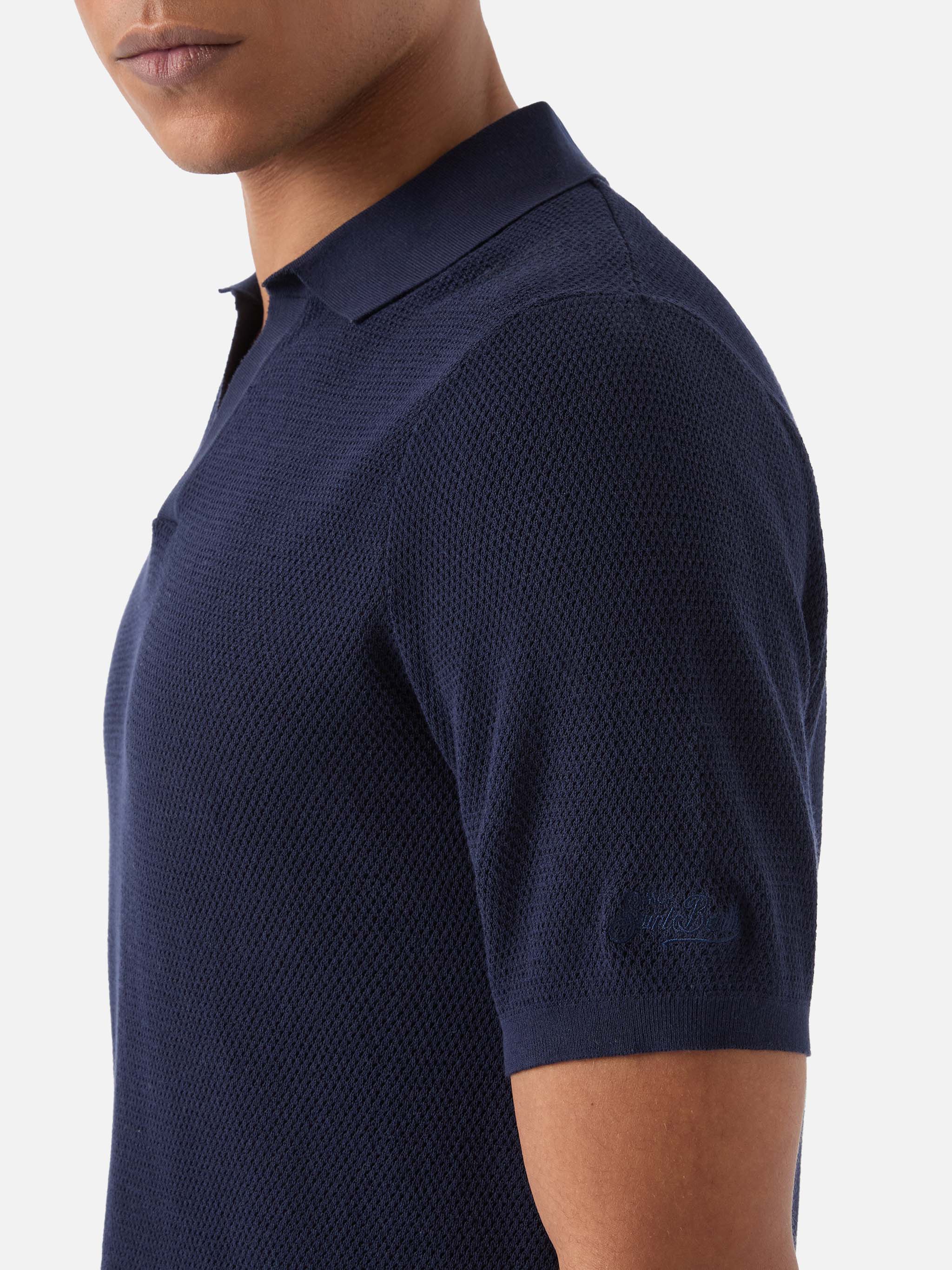 Sloan Mesh blue polo in premium high-twist cotton - Image 4