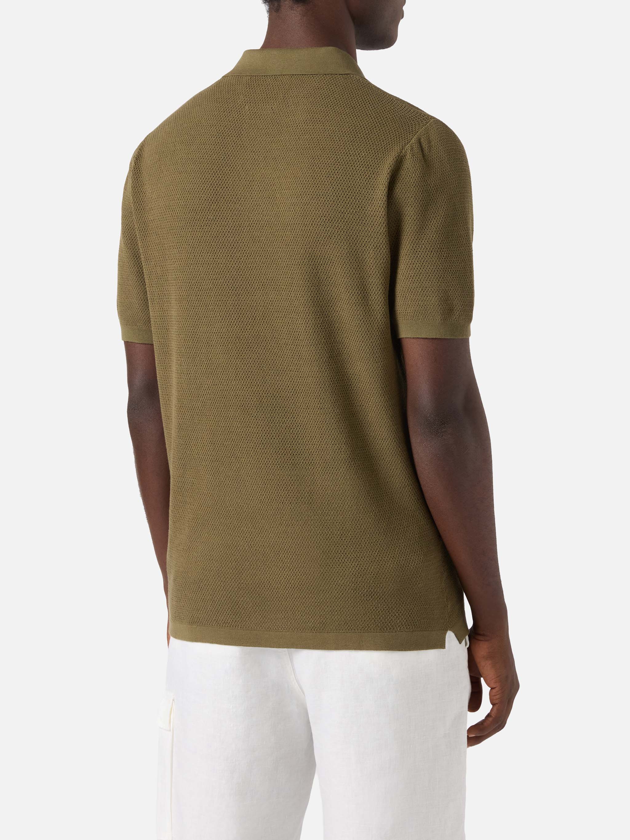 Sloan Mesh military green polo in premium high-twist cotton - Image 3