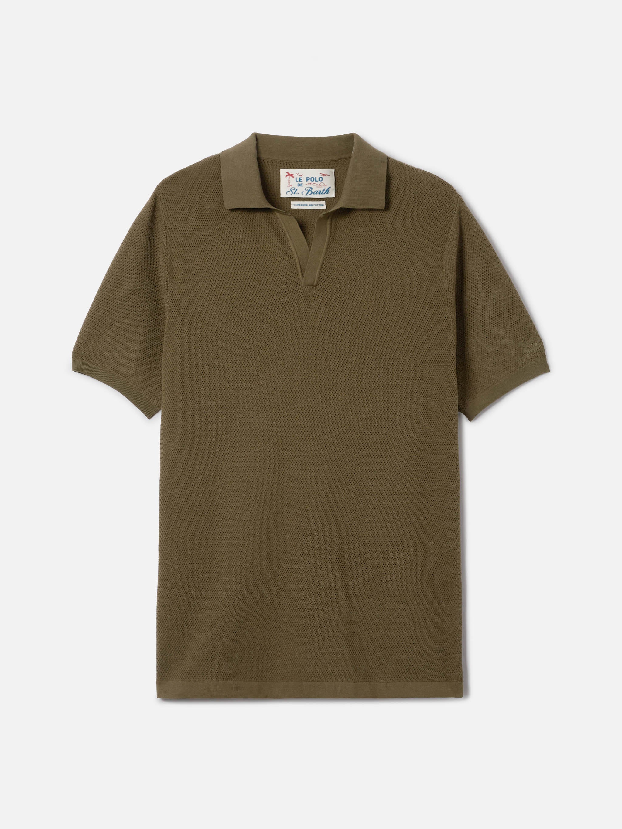 Sloan Mesh military green polo in premium high-twist cotton - Image 4