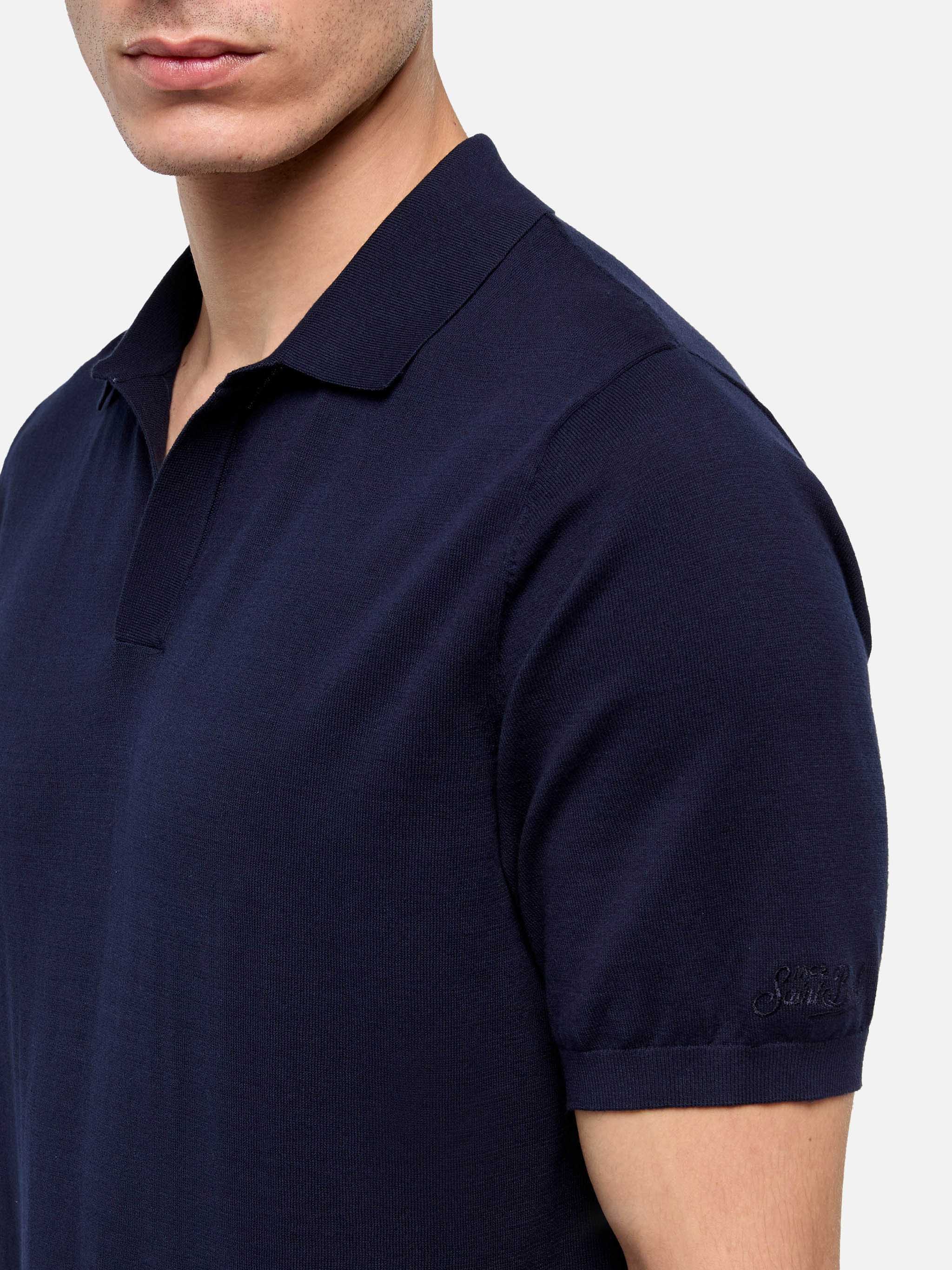 Sloan navy blue buttonless knitted polo shirt - Image 2