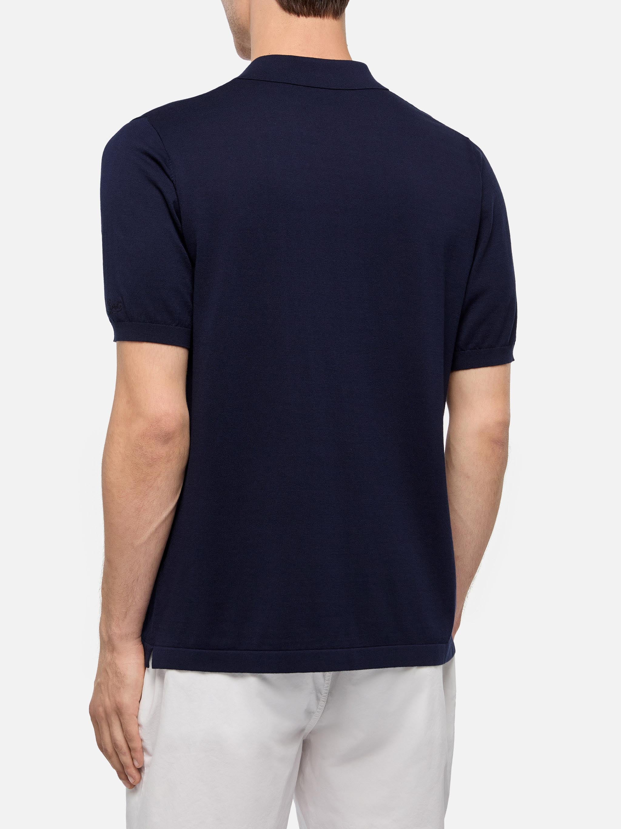 Sloan navy blue buttonless knitted polo shirt - Image 3
