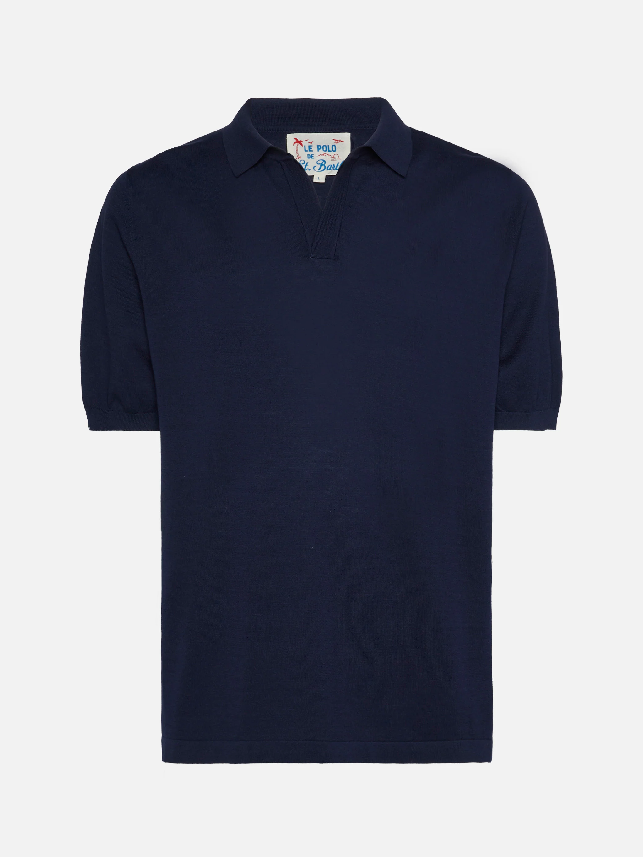 Sloan navy blue buttonless knitted polo shirt - Image 4