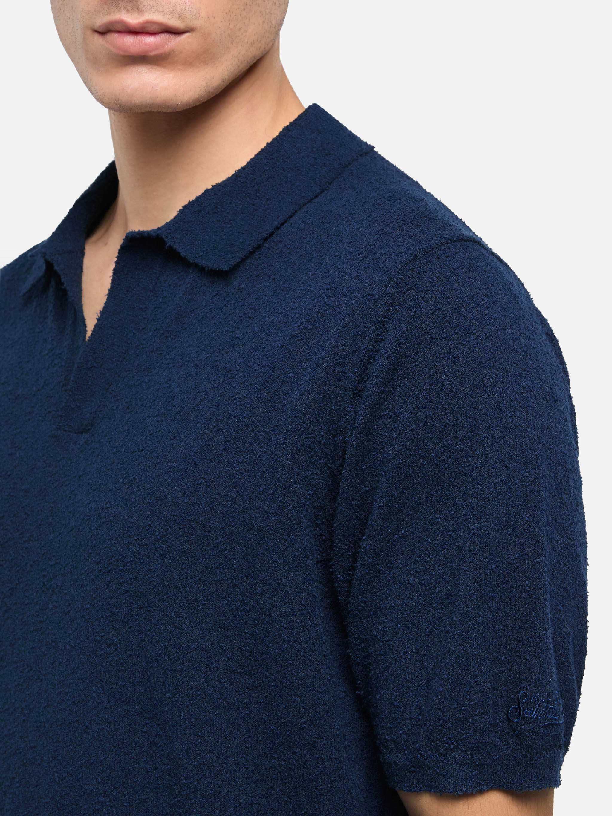 Sloan navy blue buttonless terry polo shirt - Image 2