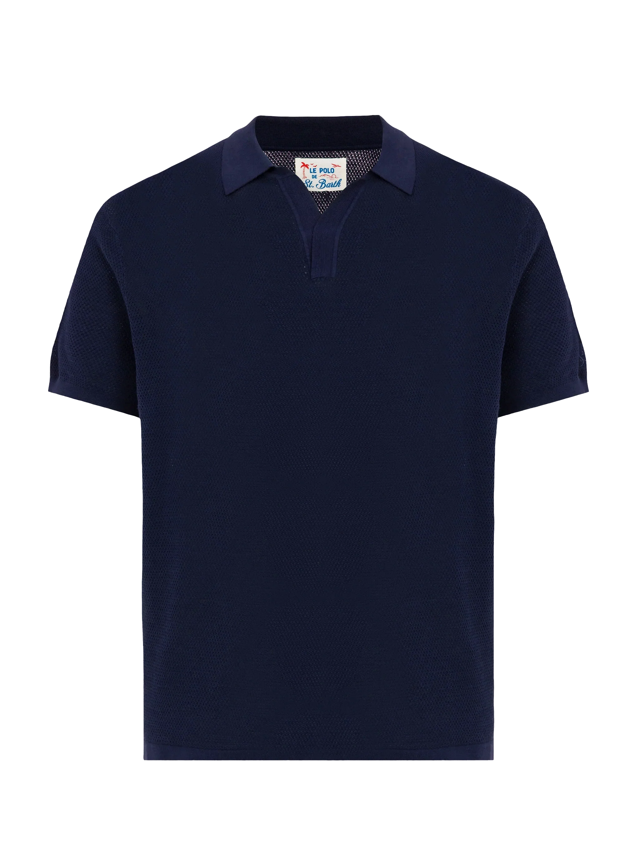 Sloan navy blue mesh buttonless knitted polo shirt - Image 3