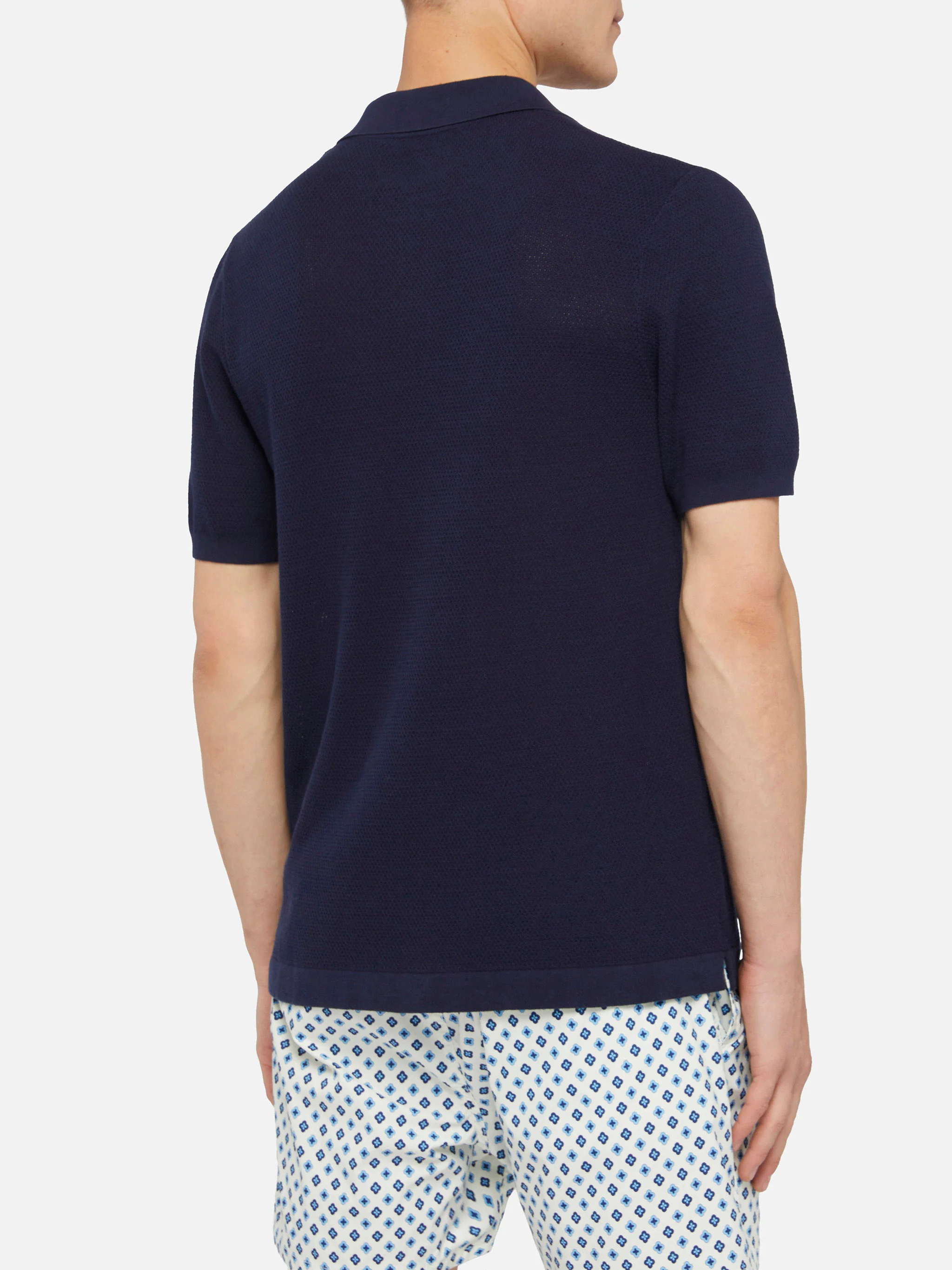 Sloan navy blue mesh buttonless knitted polo shirt - Image 5