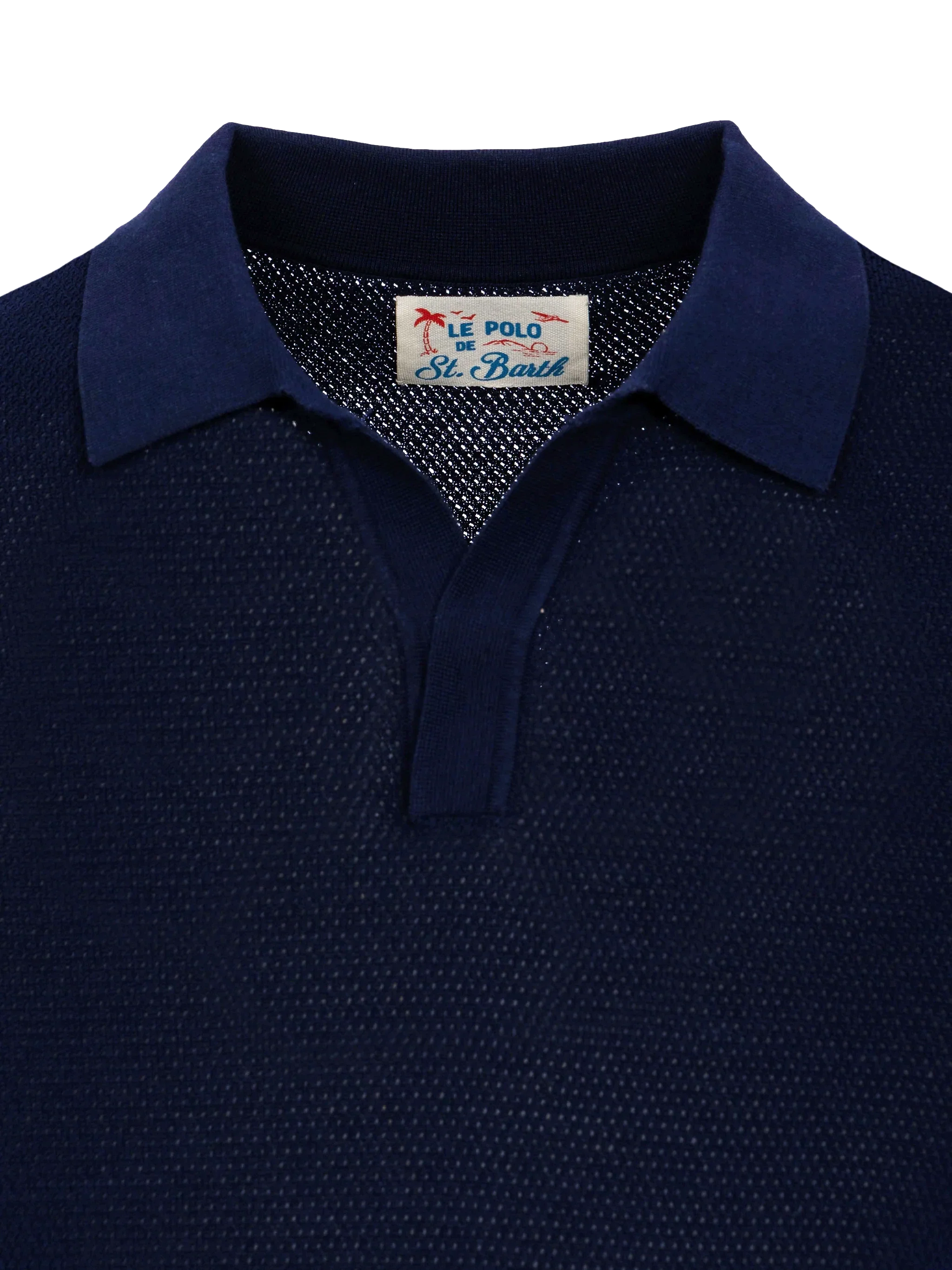 Sloan navy blue mesh buttonless knitted polo shirt - Image 6
