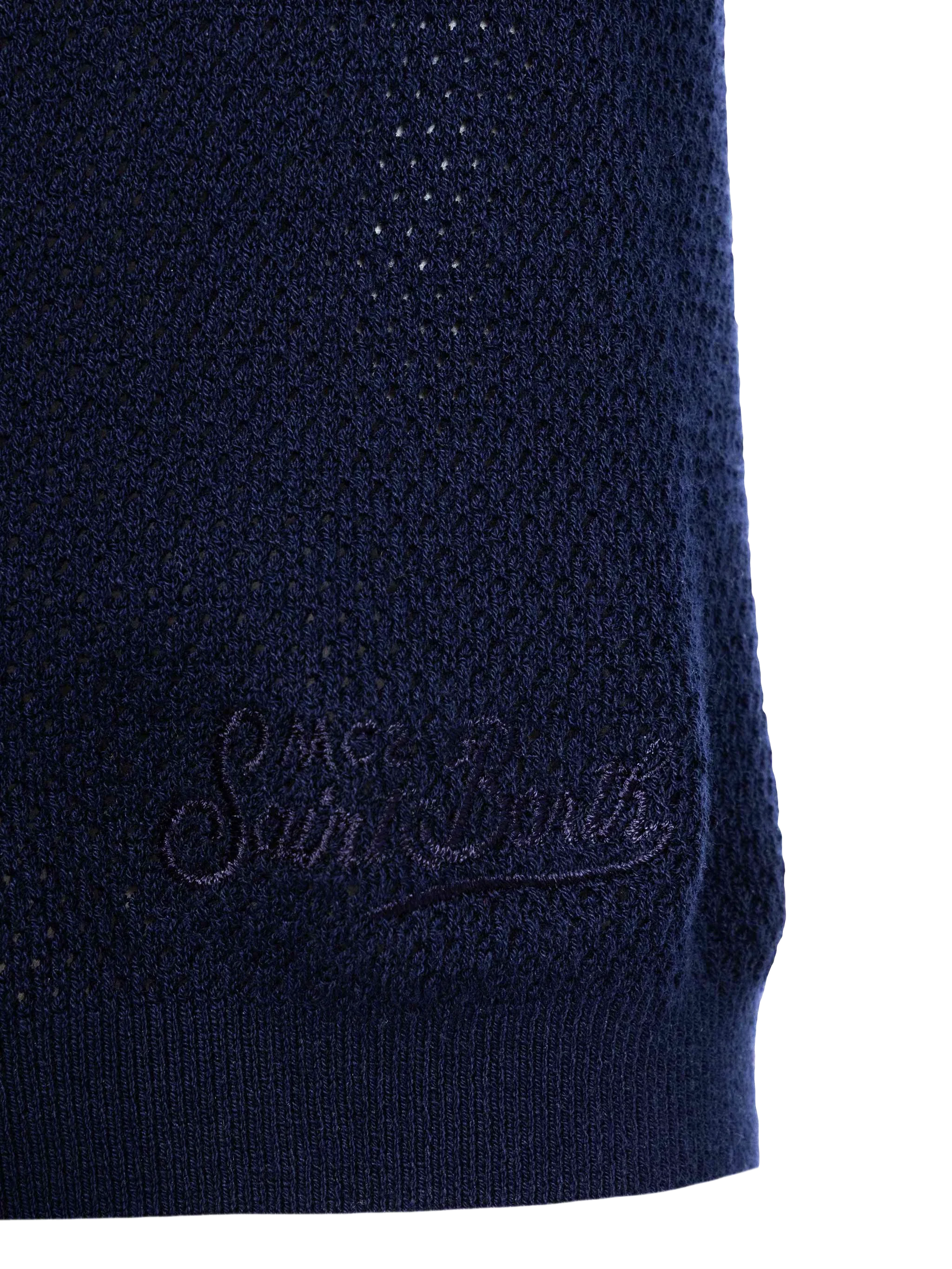 Sloan navy blue mesh buttonless knitted polo shirt - Image 7