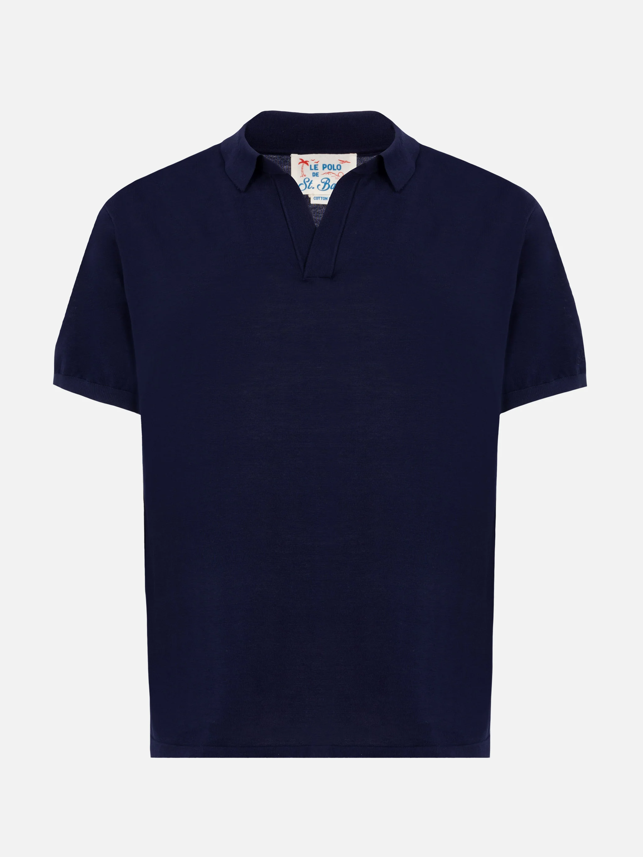 Sloan navy blue silk cotton knitted polo shirt - Image 3