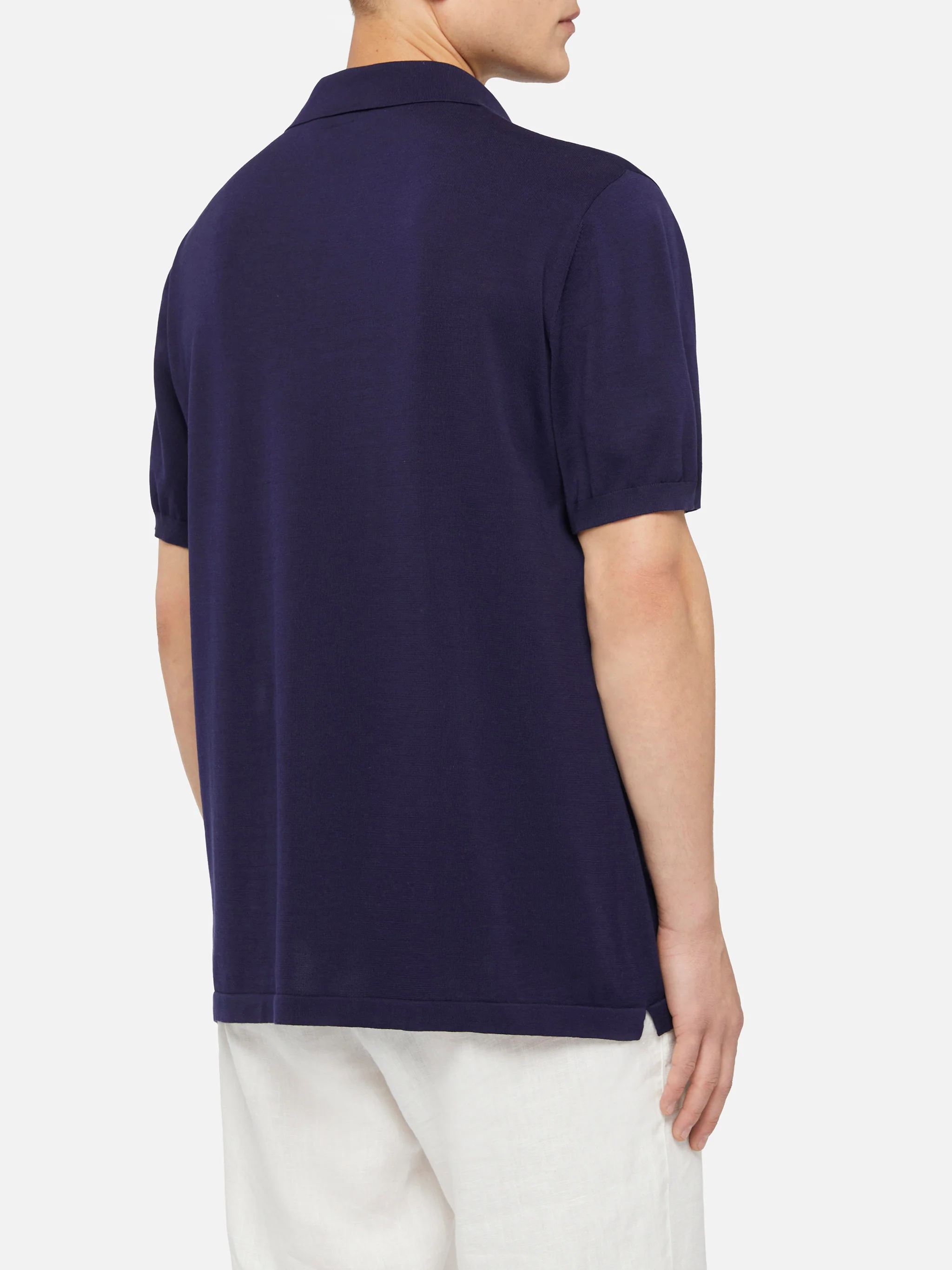Sloan navy blue silk cotton knitted polo shirt - Image 5