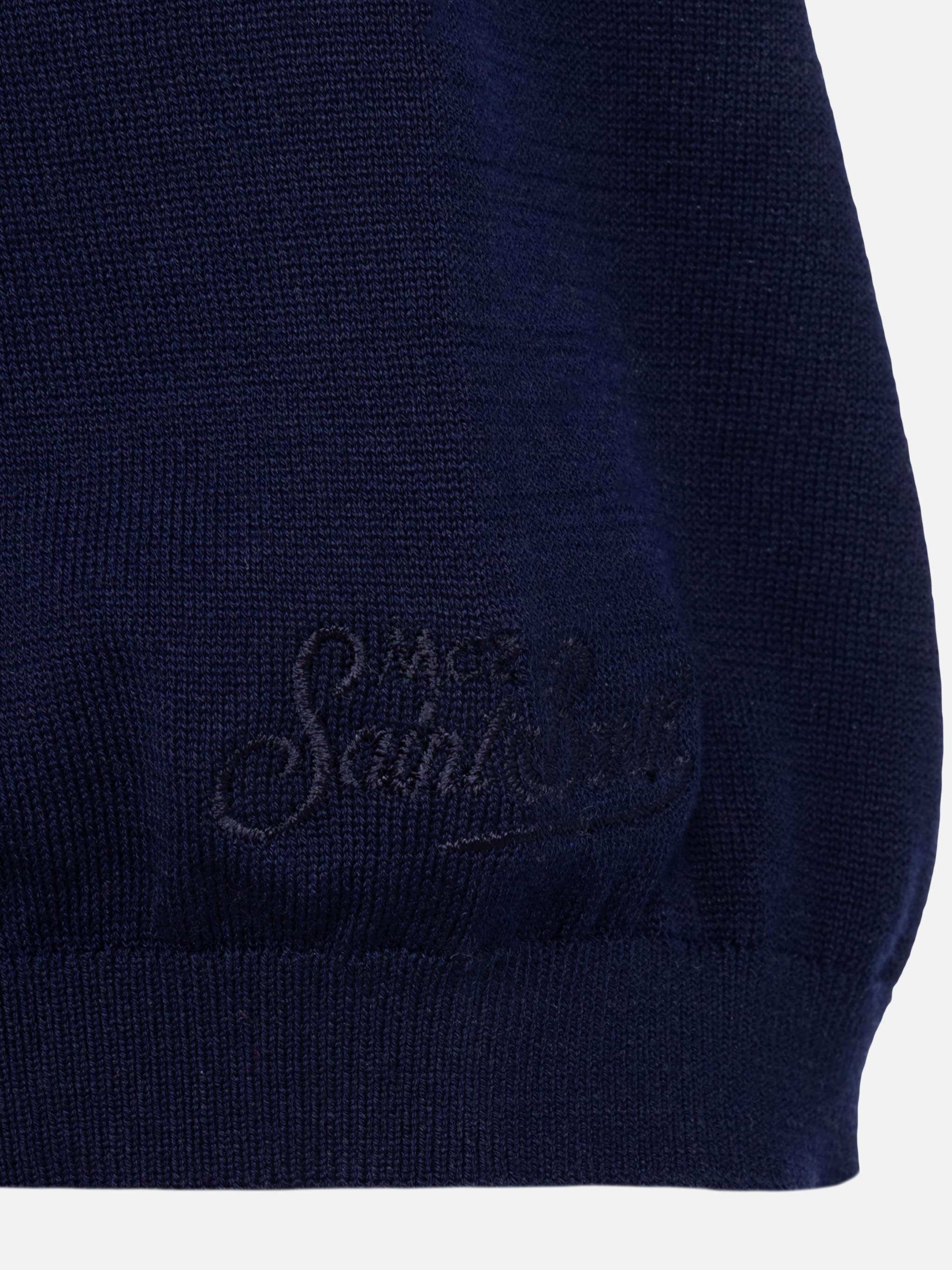 Sloan navy blue silk cotton knitted polo shirt - Image 7
