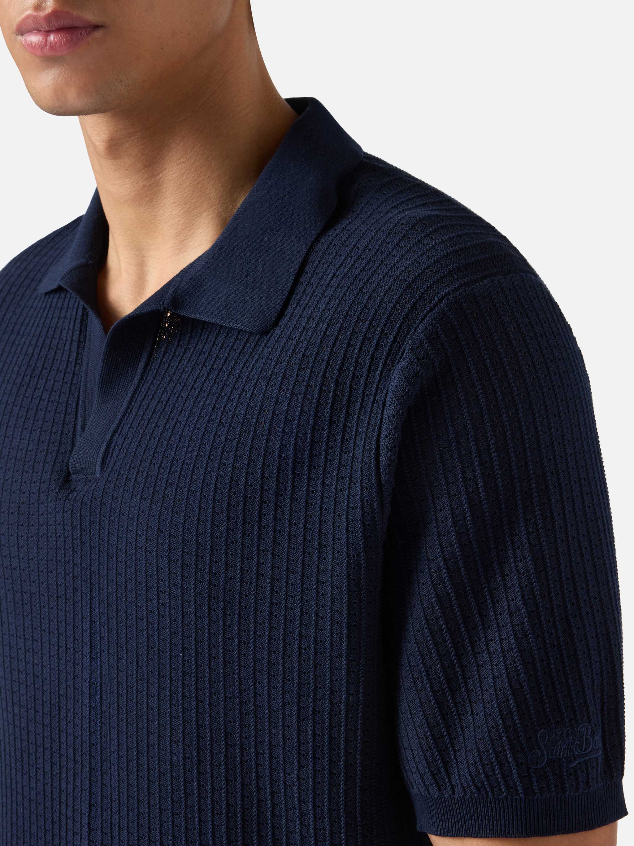 Sloan Net blue polo in premium high-twist cotton - Image 2