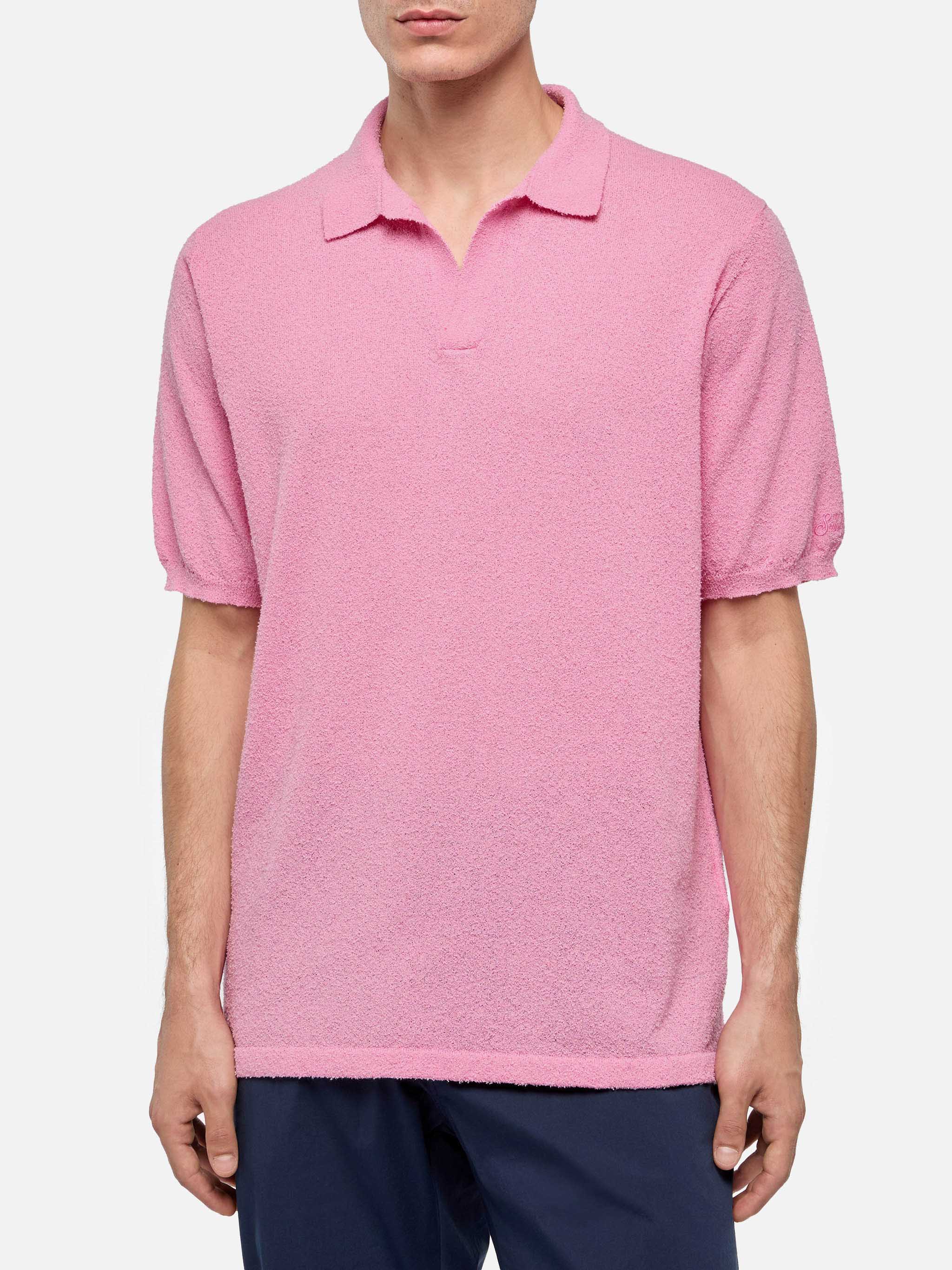 Sloan pink buttonless terry polo shirt