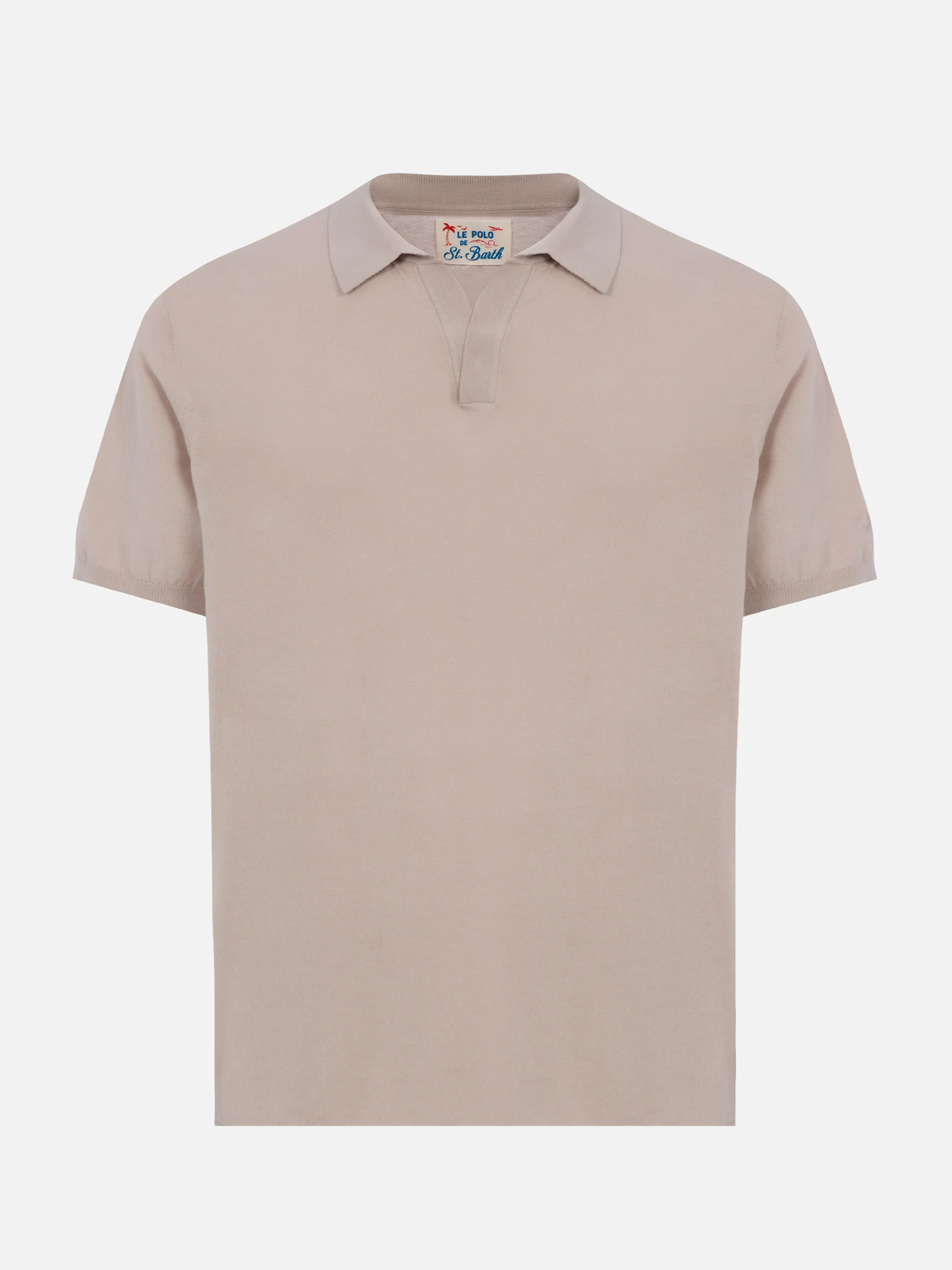 Sloan stone grey buttonless knitted polo shirt - Image 4