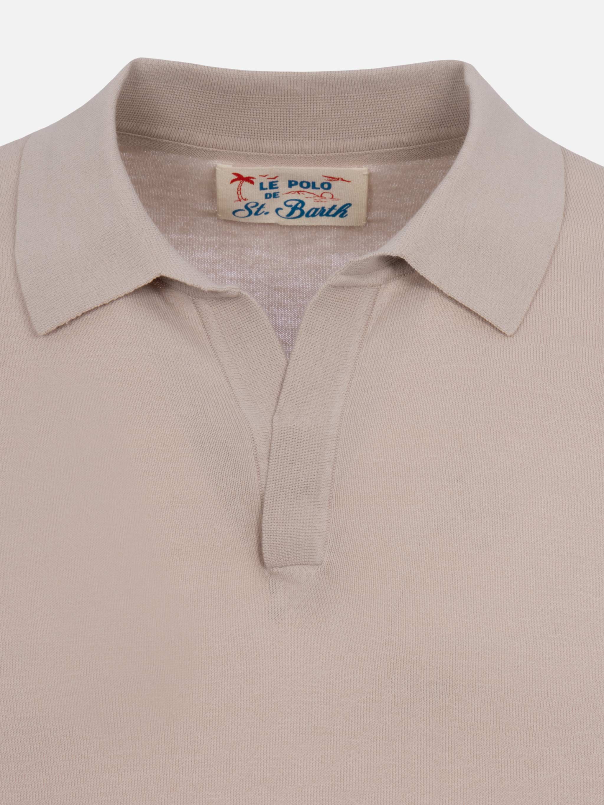 Sloan stone grey buttonless knitted polo shirt - Image 6