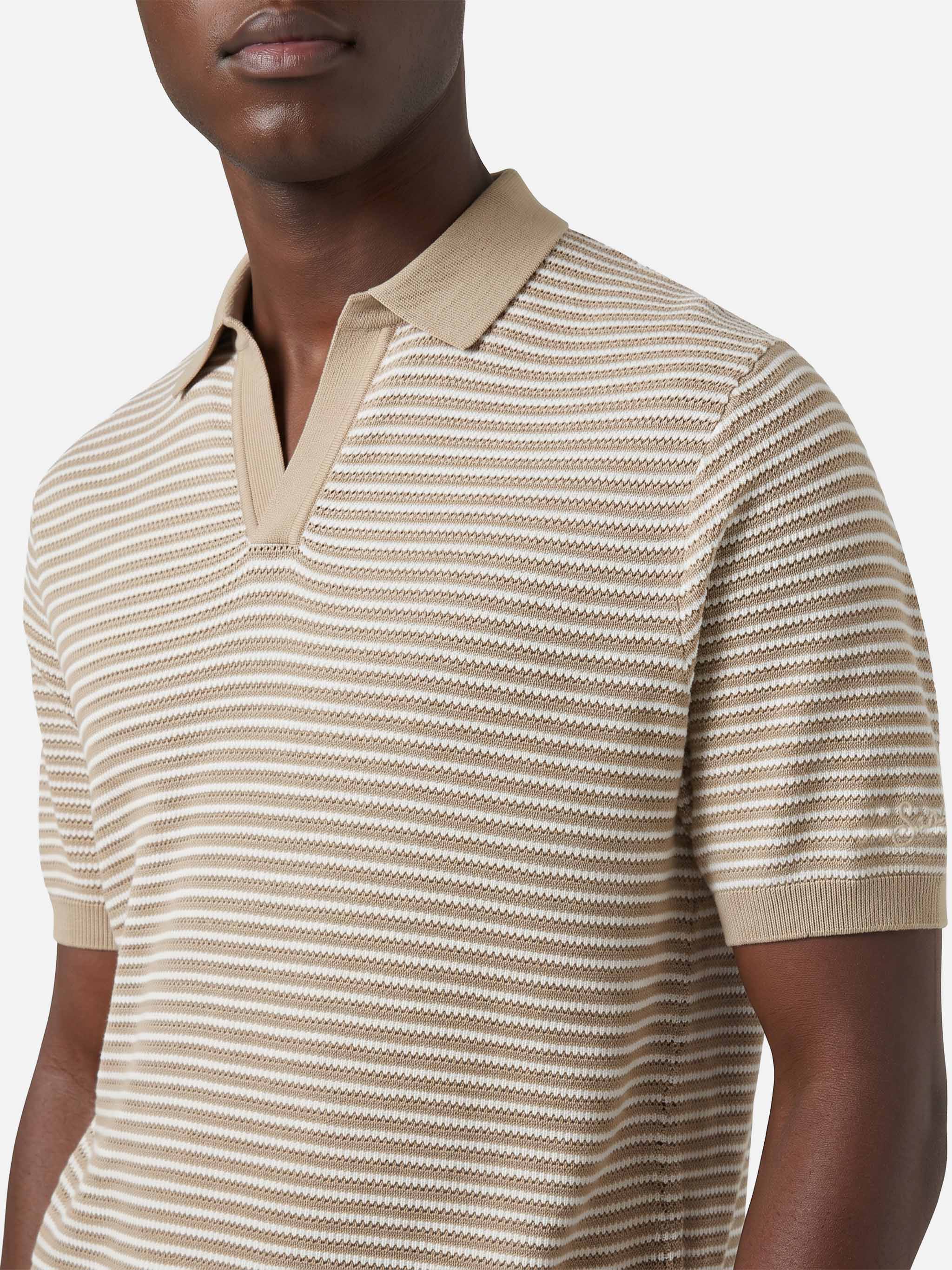 Sloan striped polo in premium high-twist cotton with beige stripes - Image 2