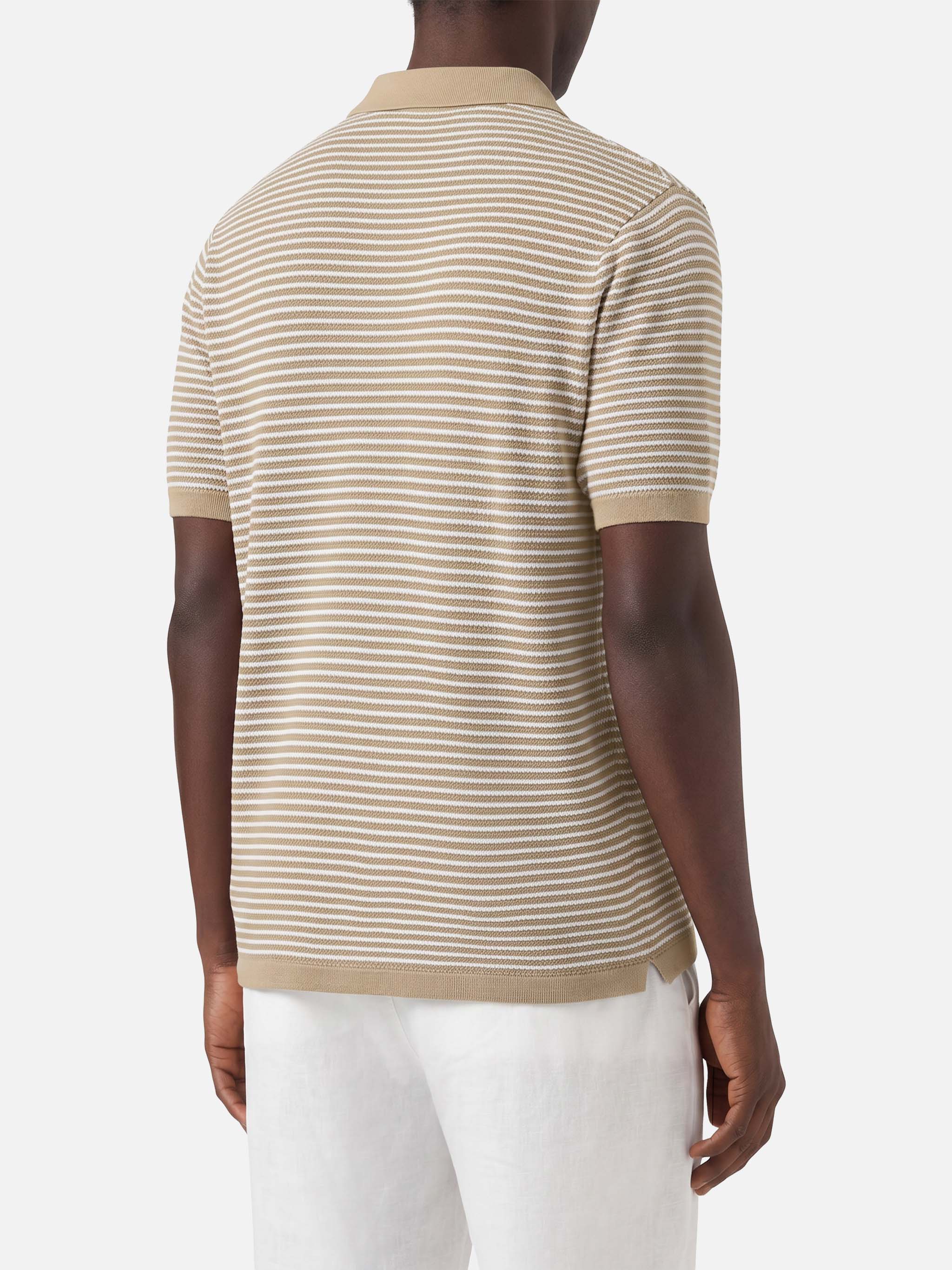 Sloan striped polo in premium high-twist cotton with beige stripes - Image 3