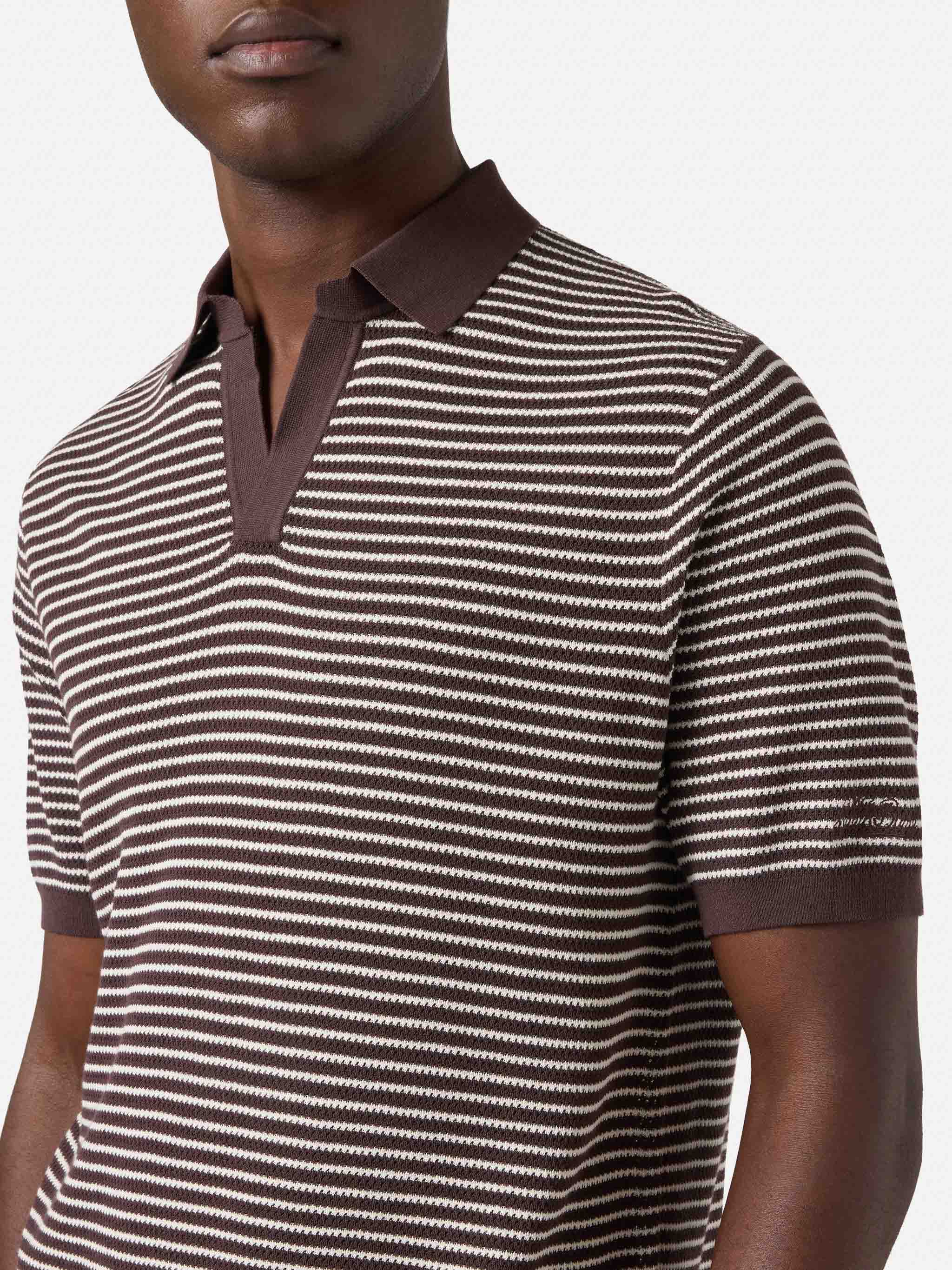 Sloan striped polo in premium high-twist cotton with brown stripes - Image 2