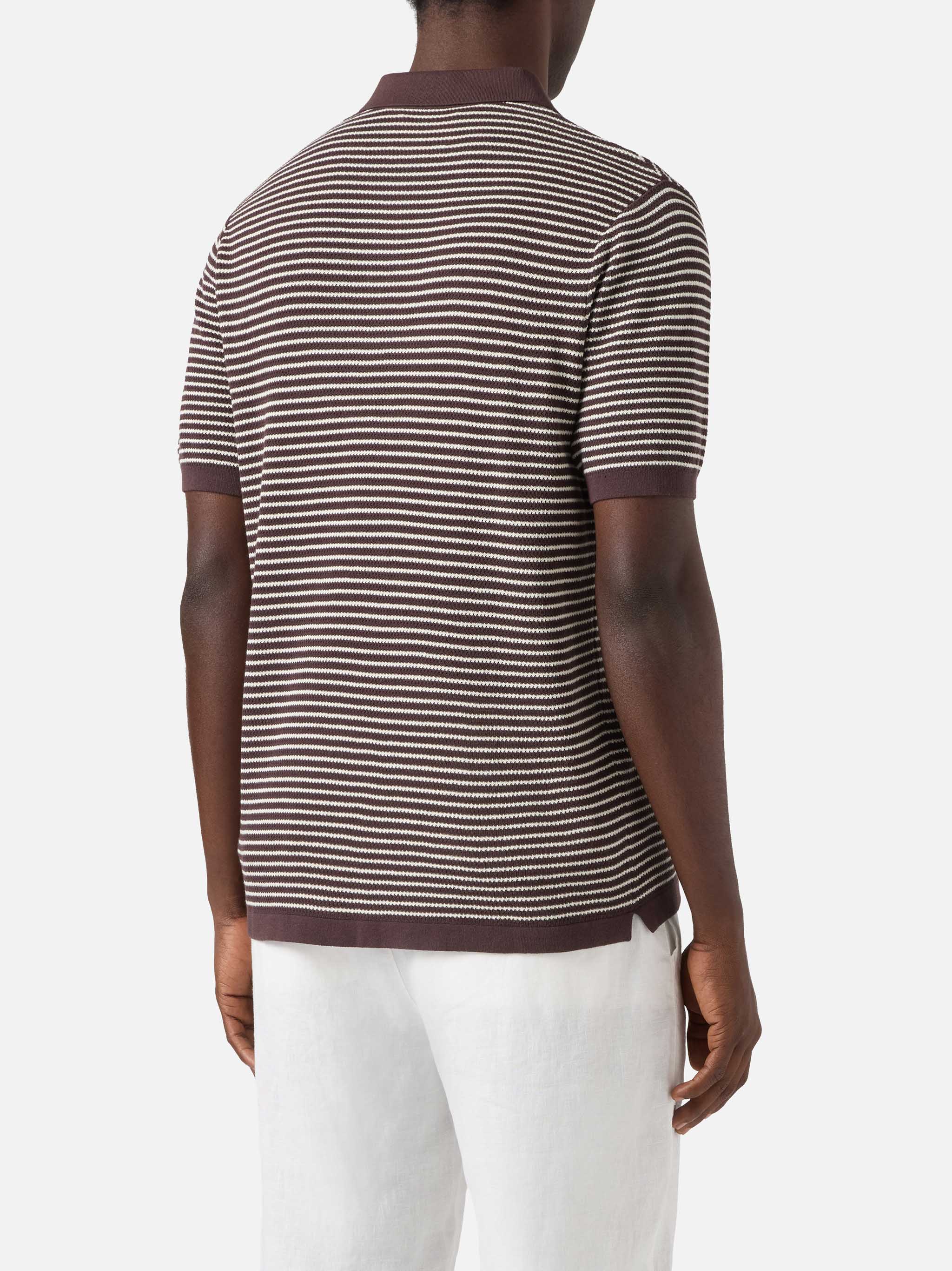 Sloan striped polo in premium high-twist cotton with brown stripes - Image 3