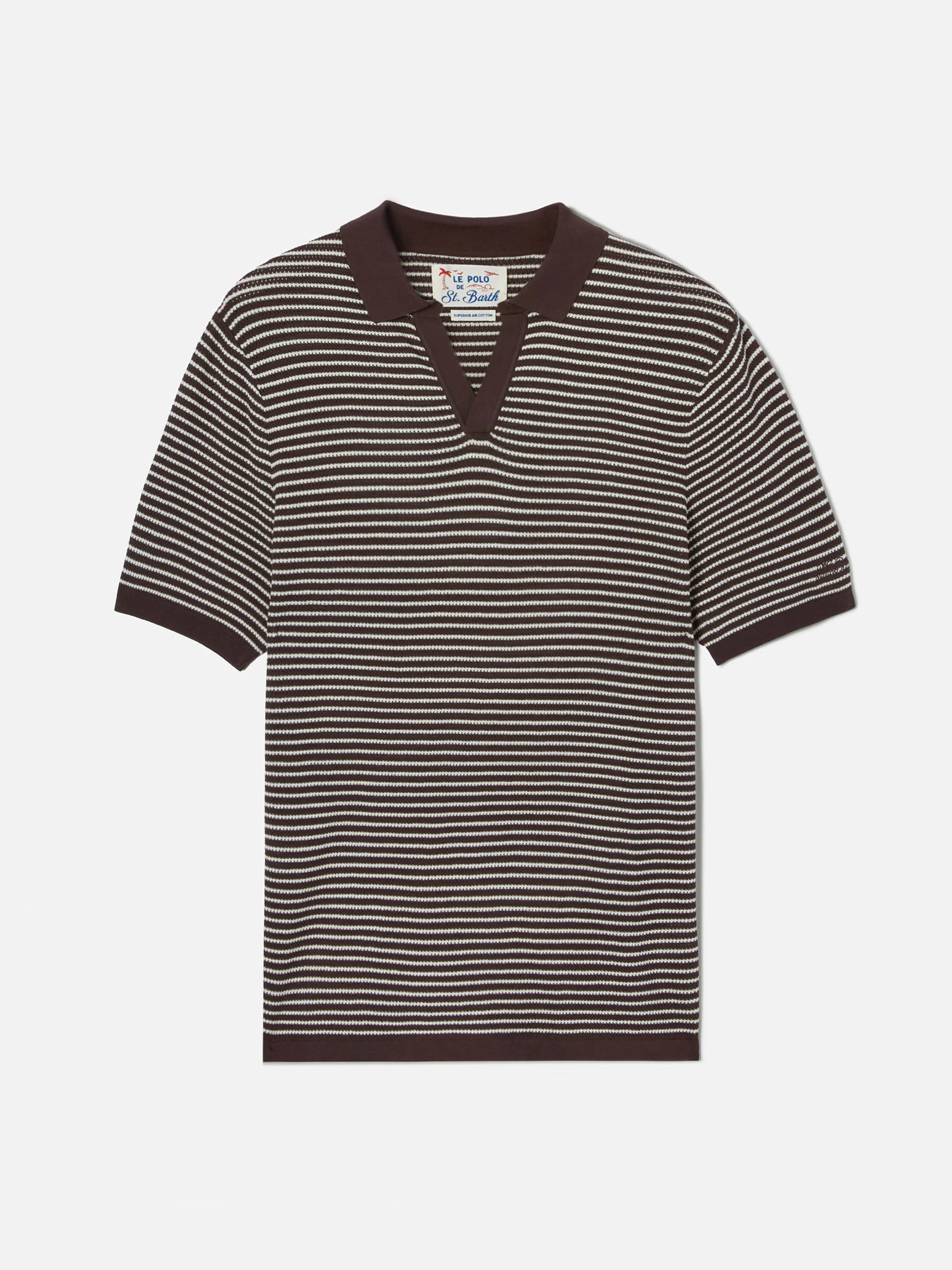 Sloan striped polo in premium high-twist cotton with brown stripes - Image 4