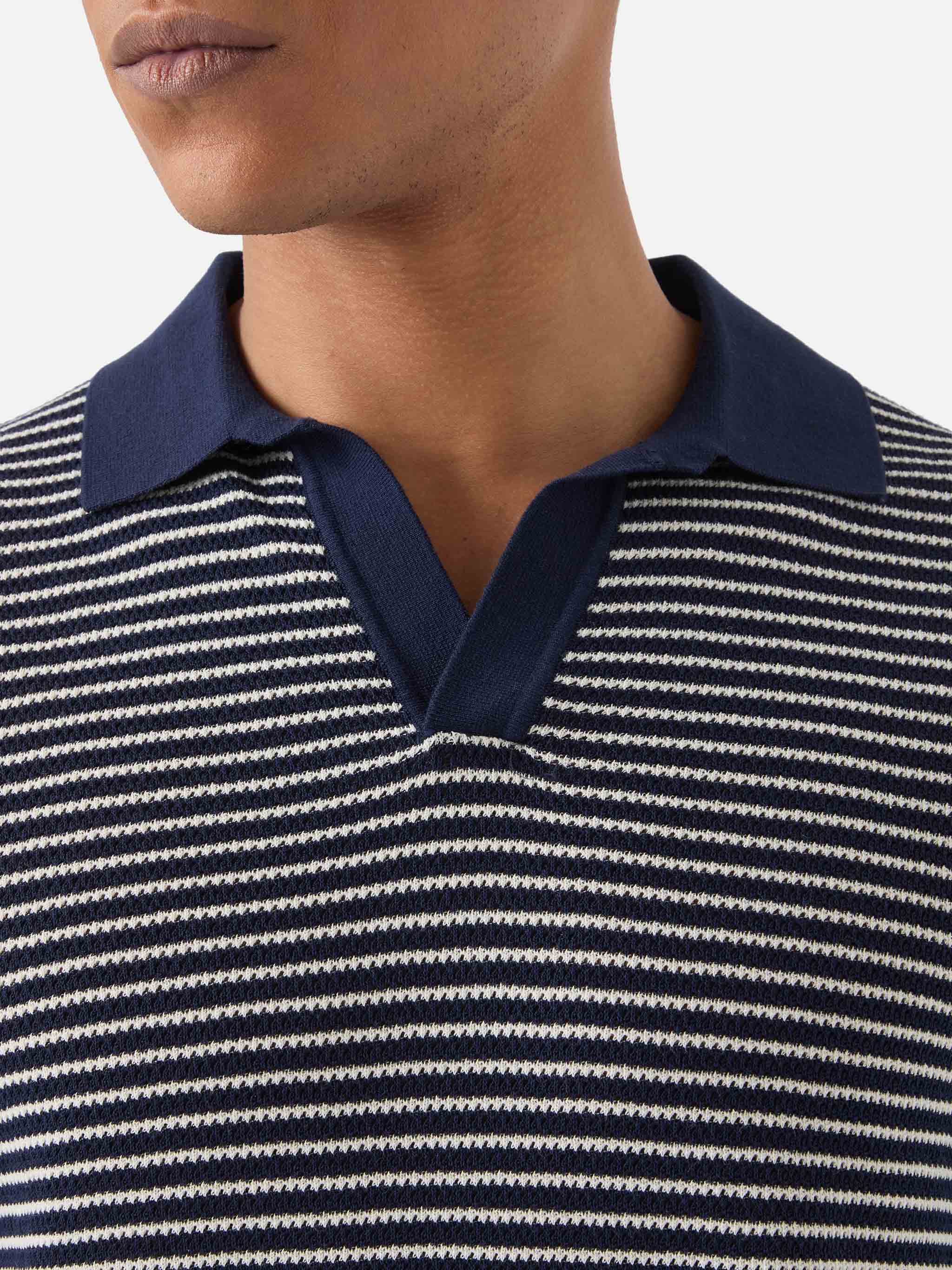 Sloan striped polo in premium high-twist cotton with blue stripes - Image 2